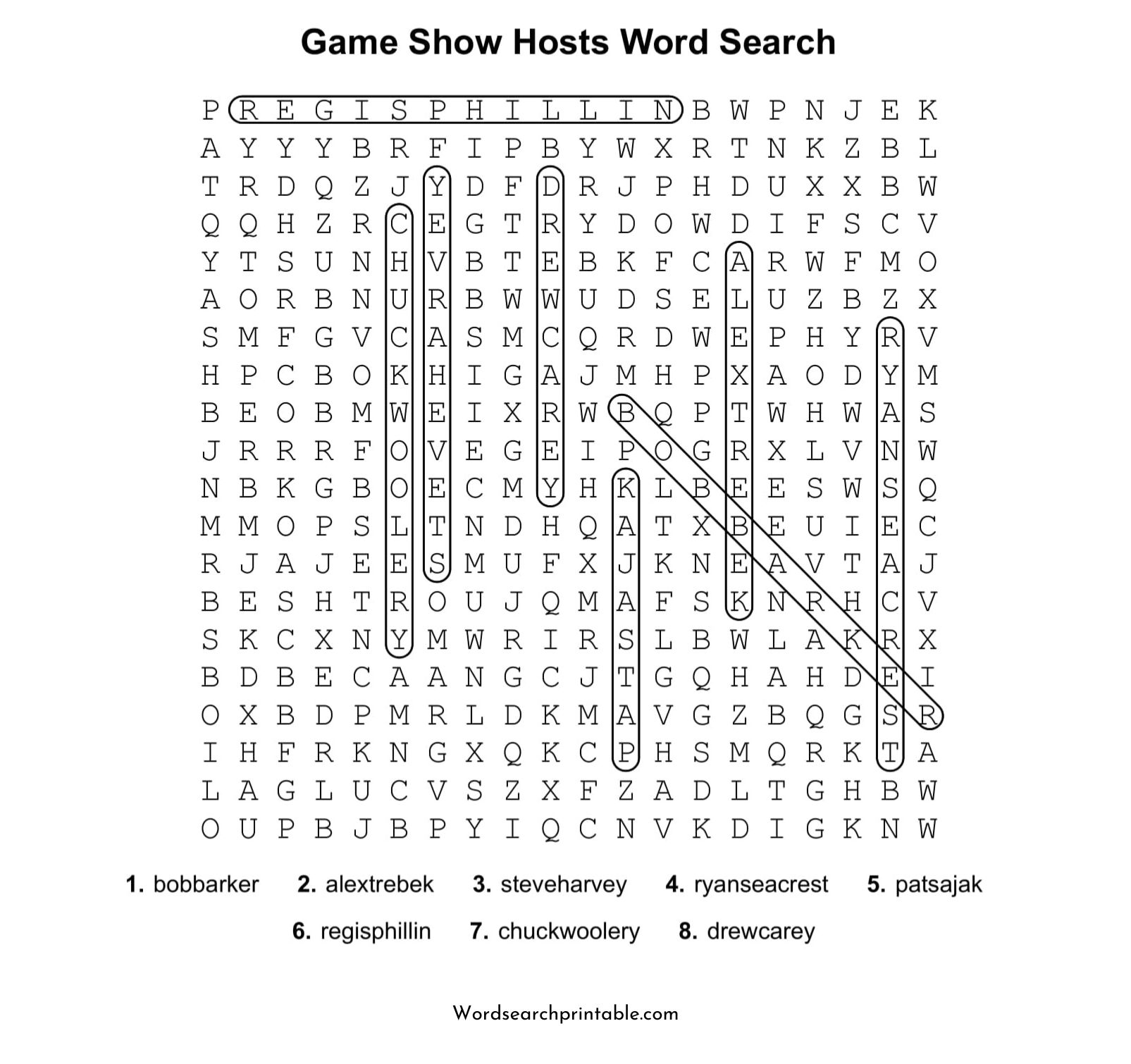 game show hosts word search puzzle solution
