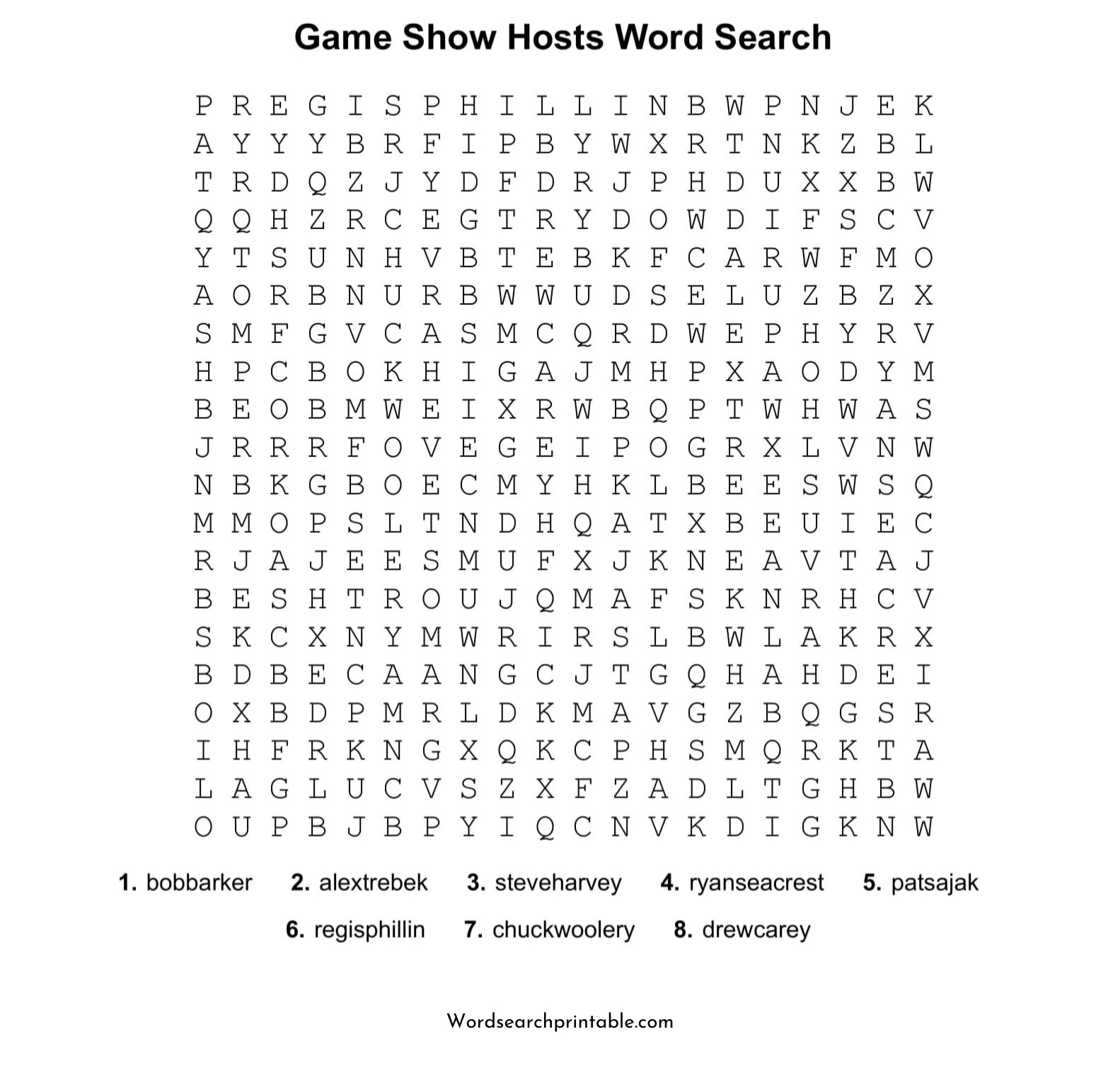 game show hosts word search puzzle