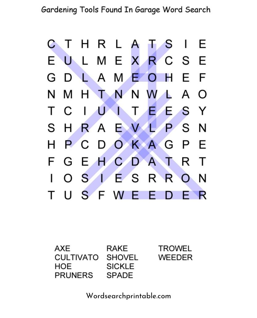 Gardening tools found in garage word search puzzle solution