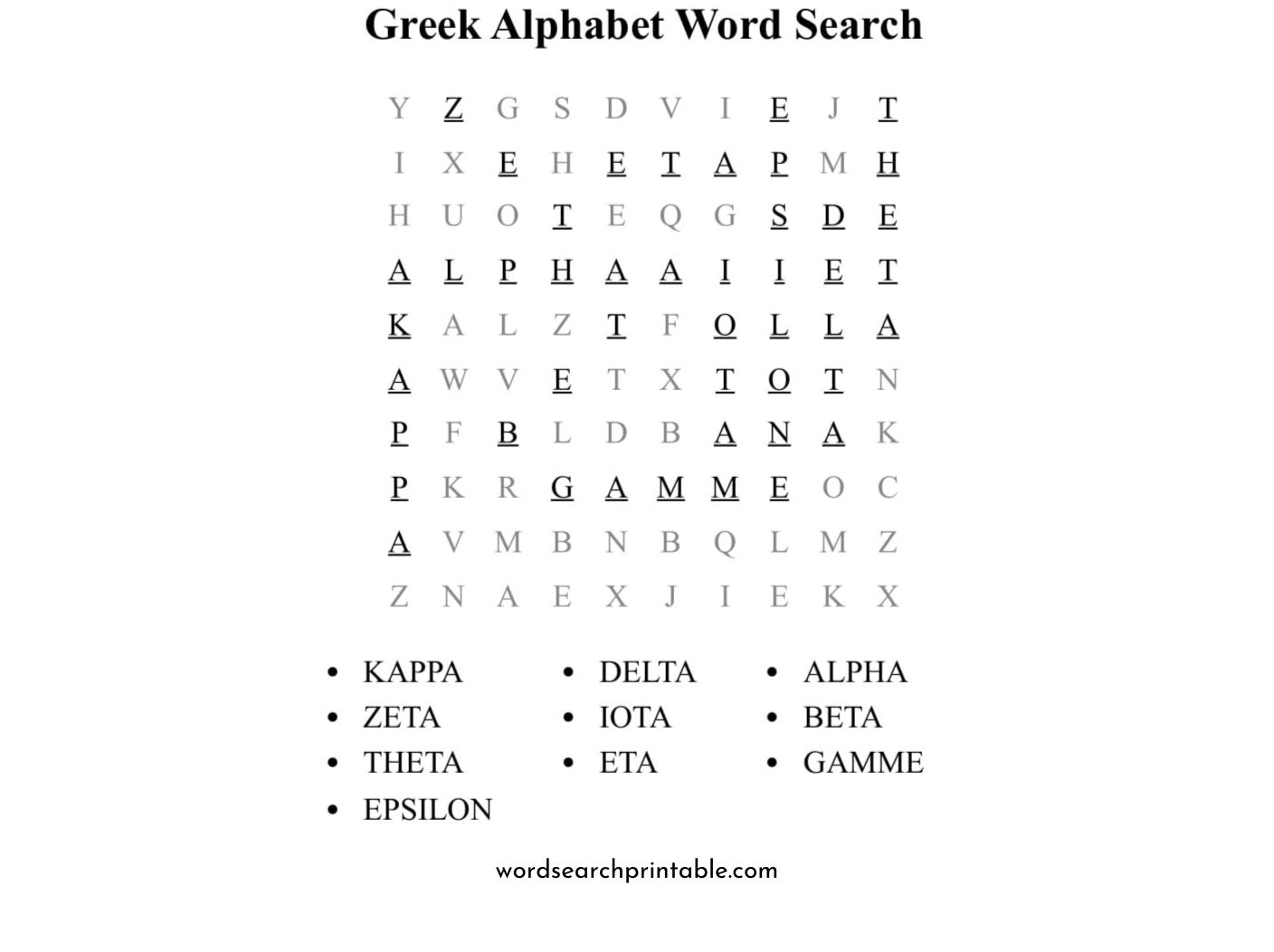 greek alphabet word search puzzle solution