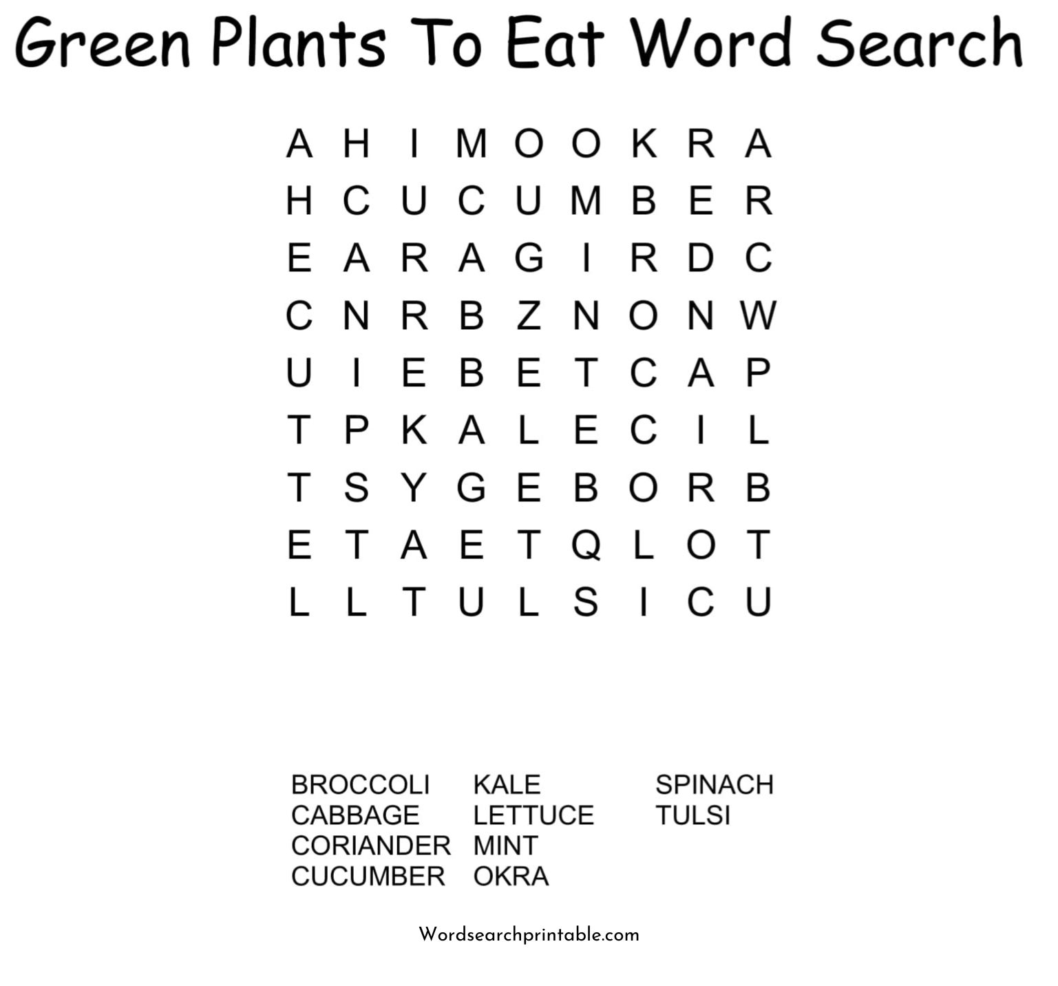 green plants to eat word search puzzle