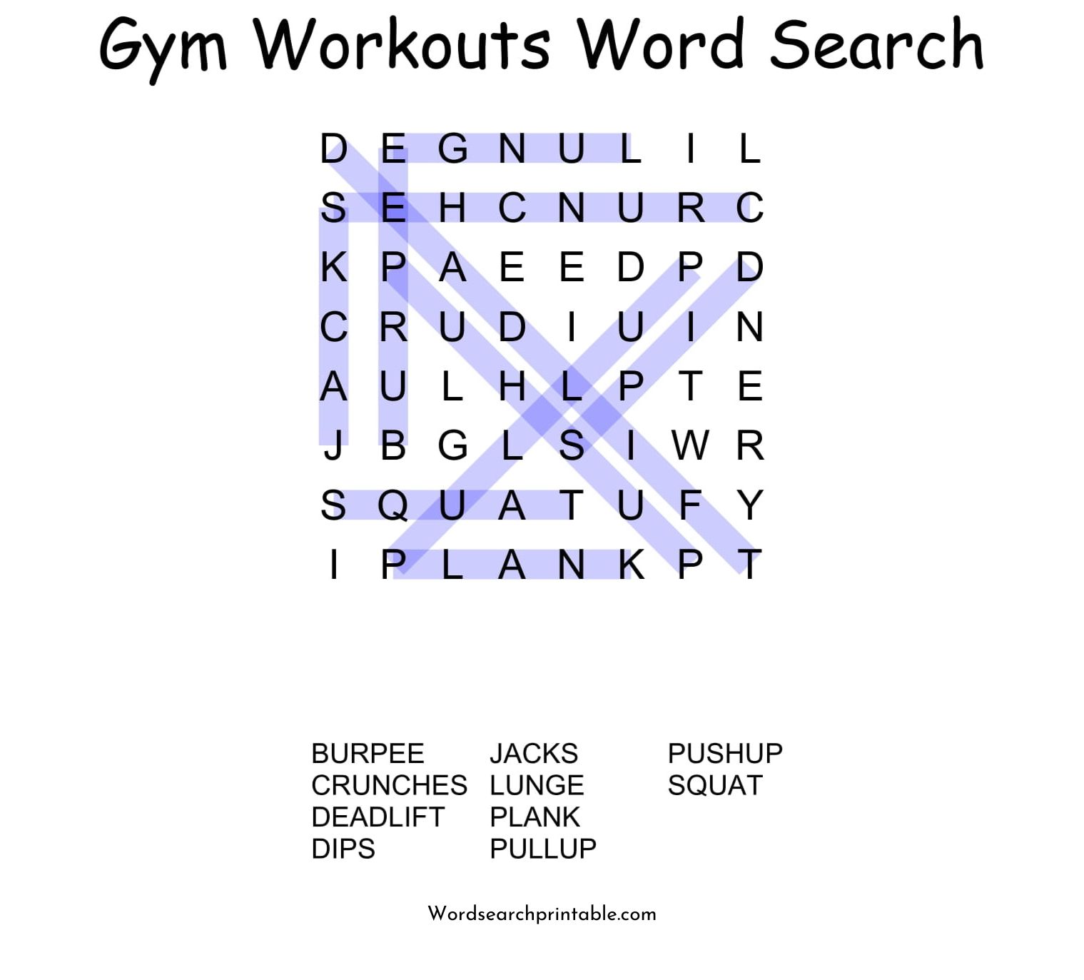 gym workouts word search puzzle solution