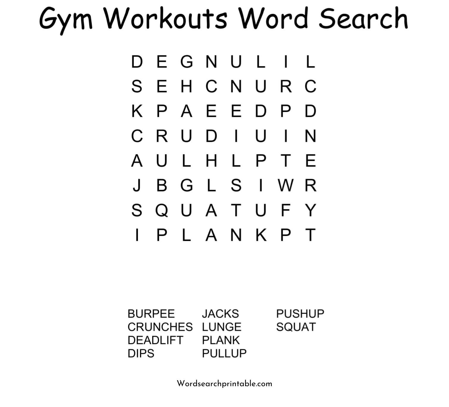 gym workouts word search puzzle