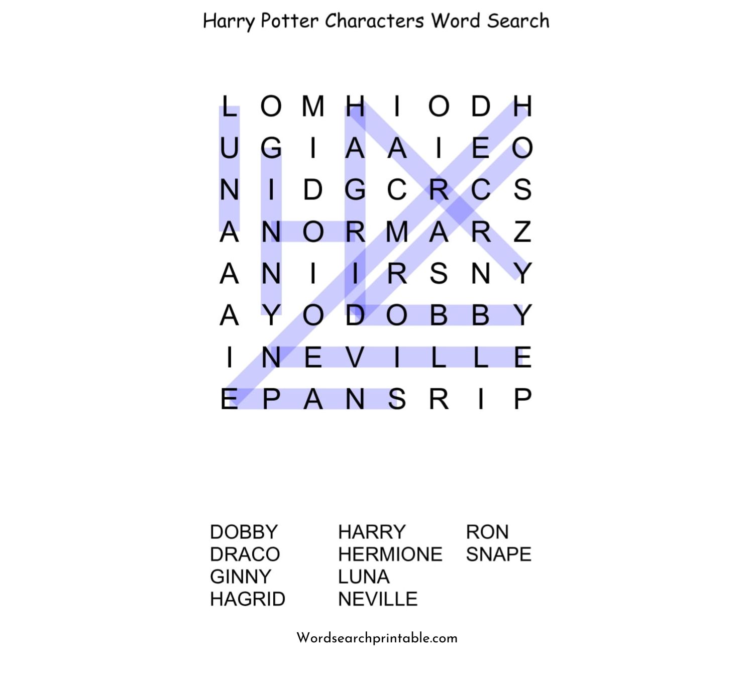 harry potter characters word search puzzle solution