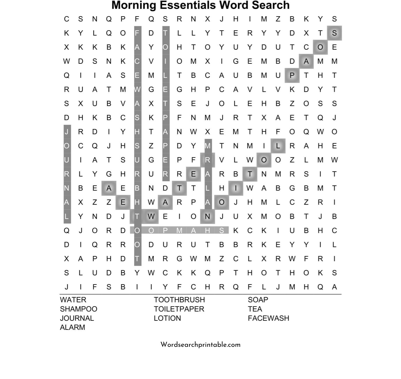 morning essentials word search puzzle solution