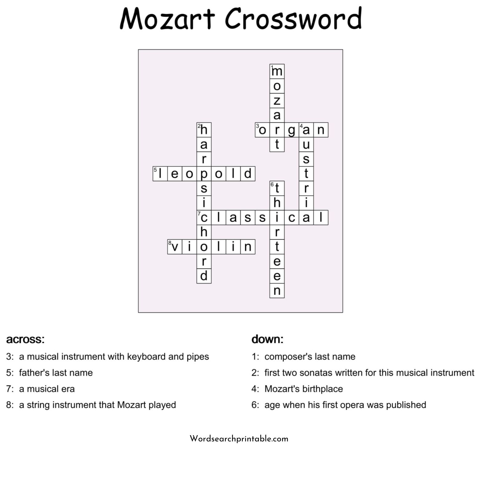 mozart crossword puzzle solution