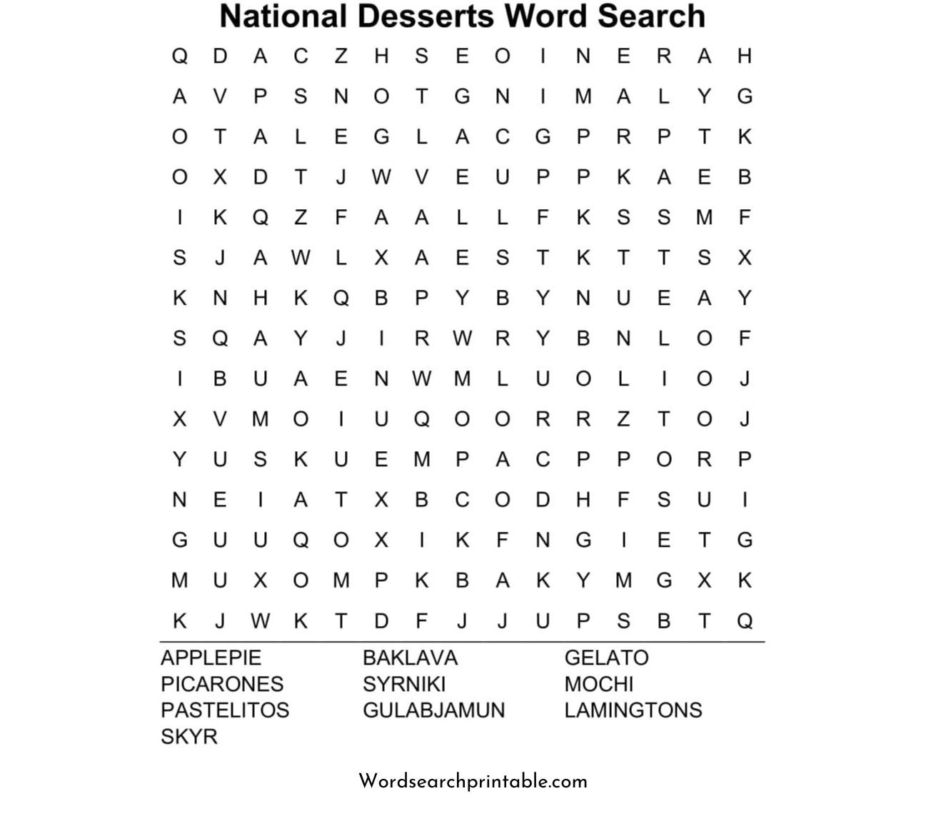 national desserts word search puzzle