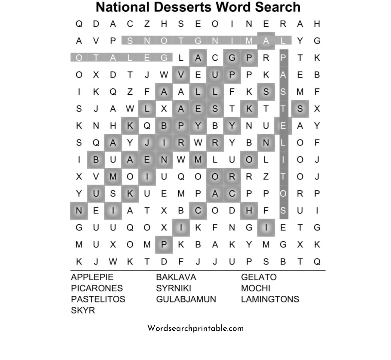 national desserts word search puzzle solution