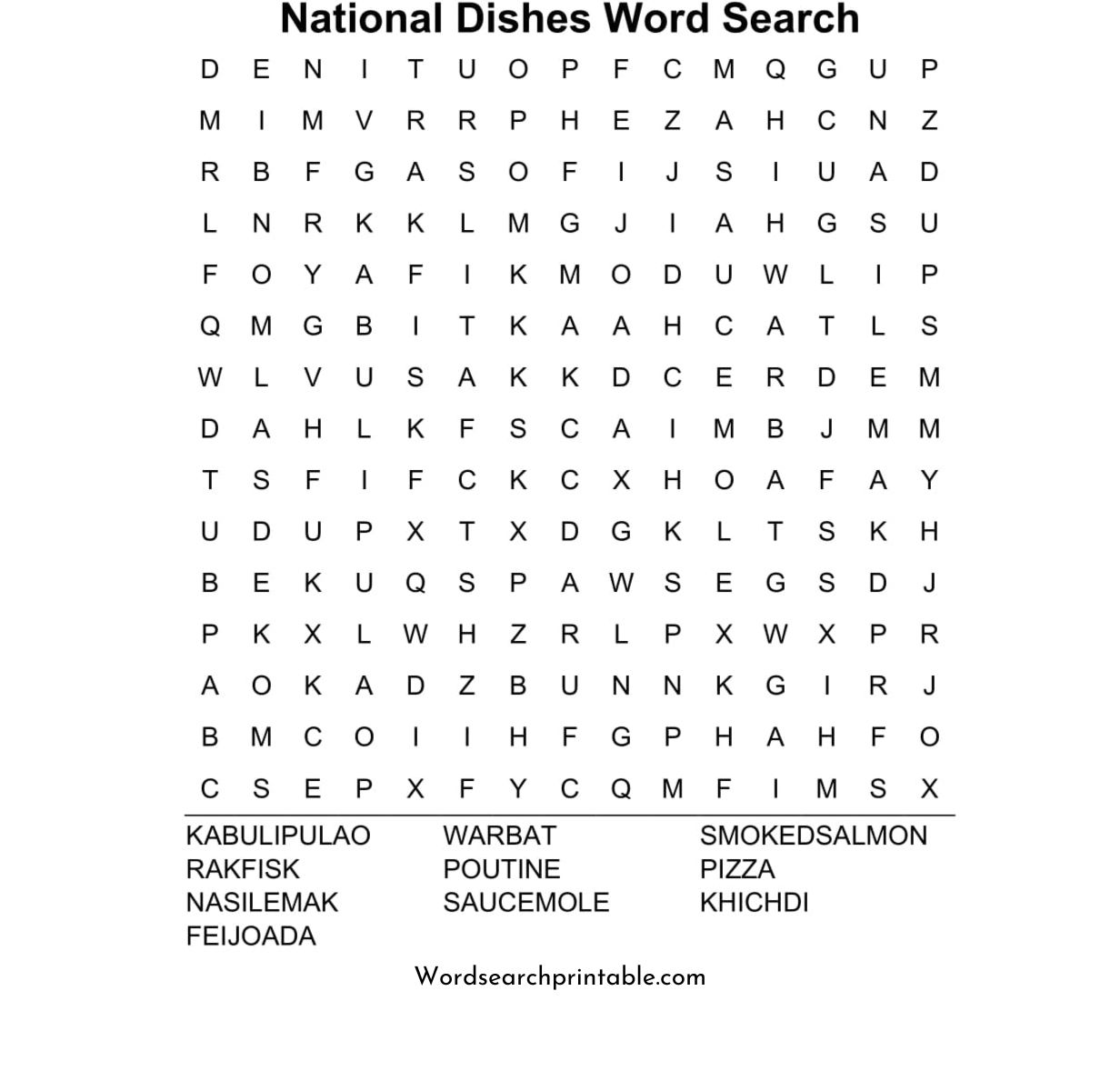 national dishes word search puzzle