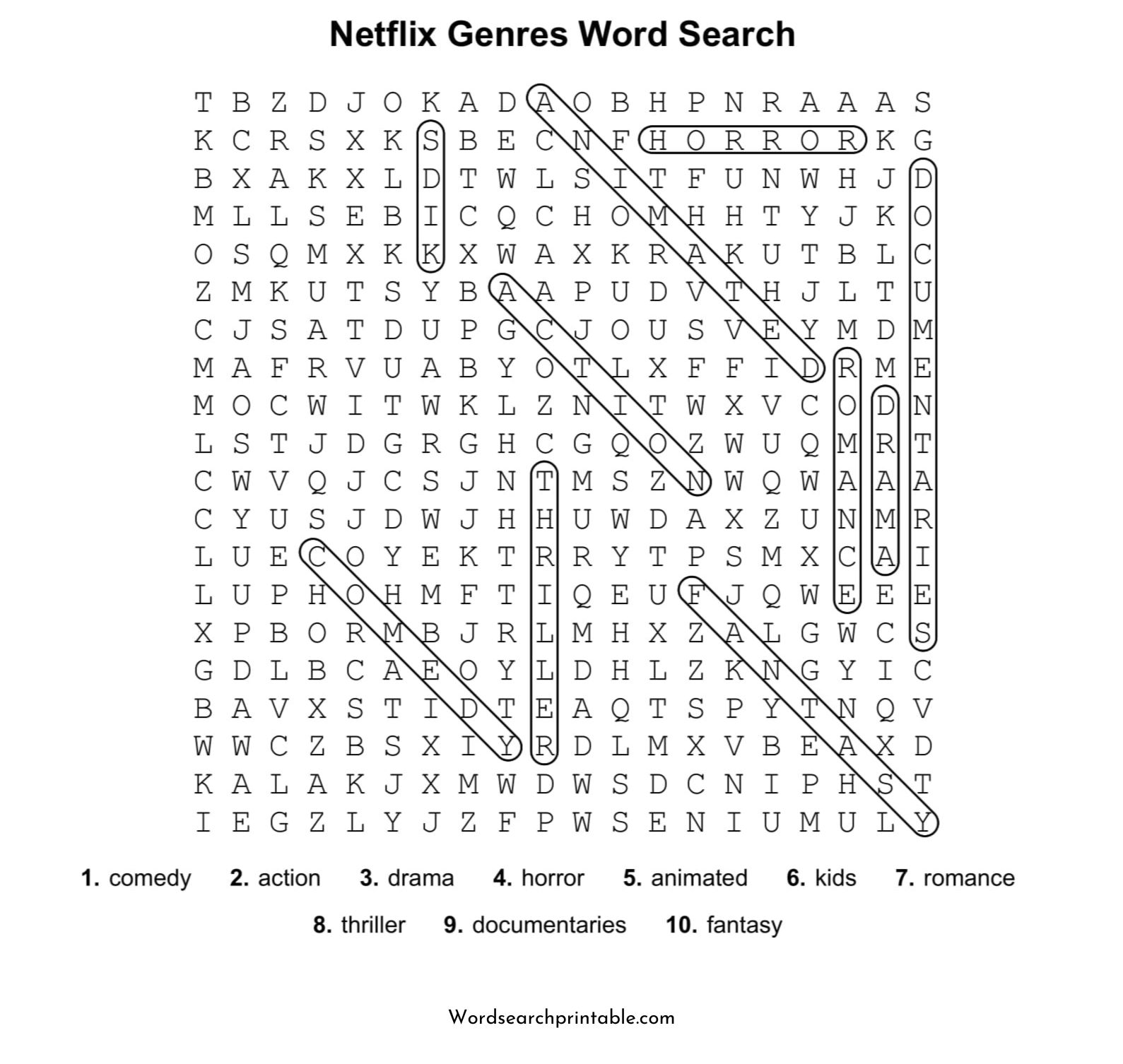 netflix genres word search puzzle solution