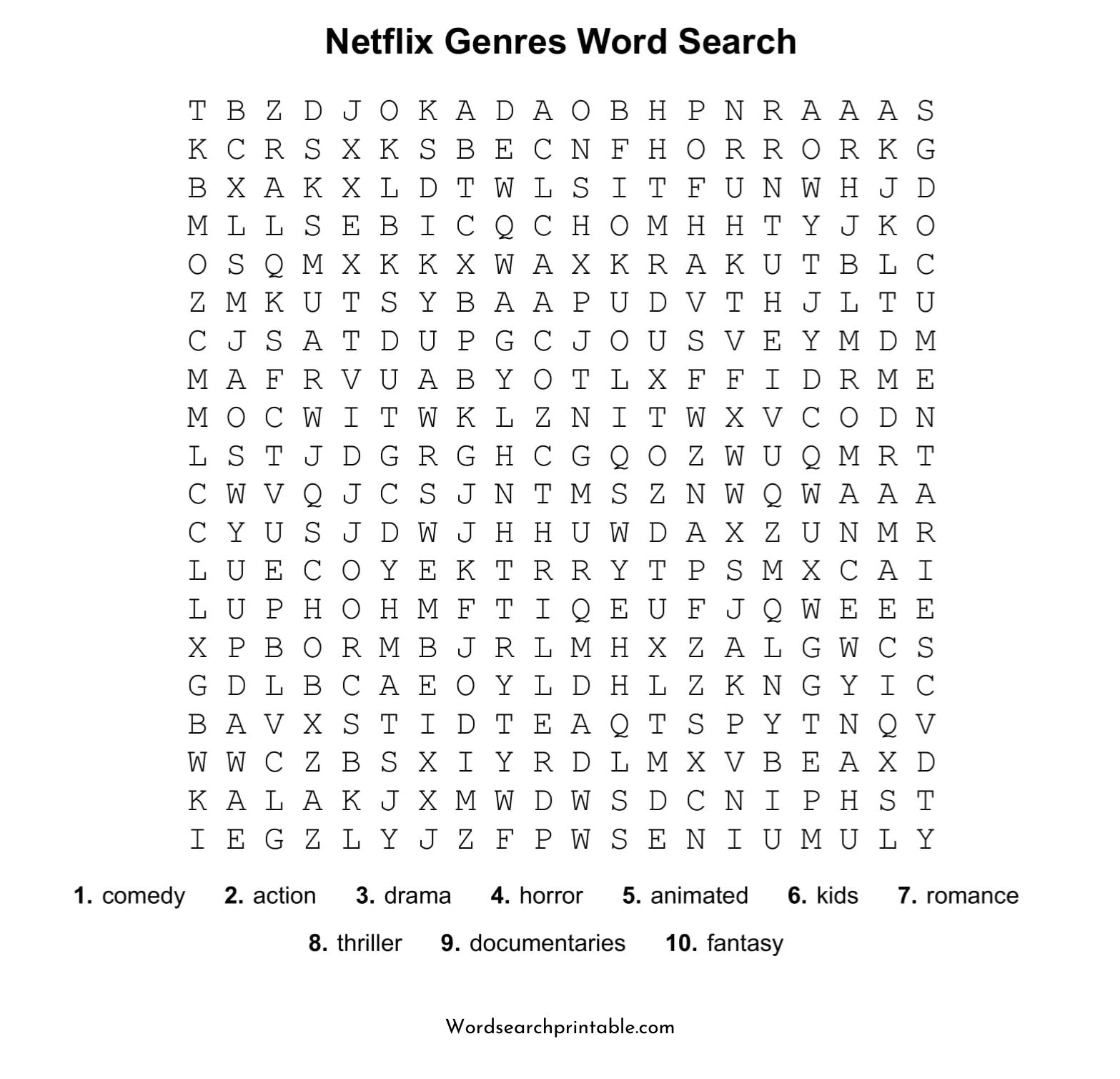 netflix genres word search puzzle