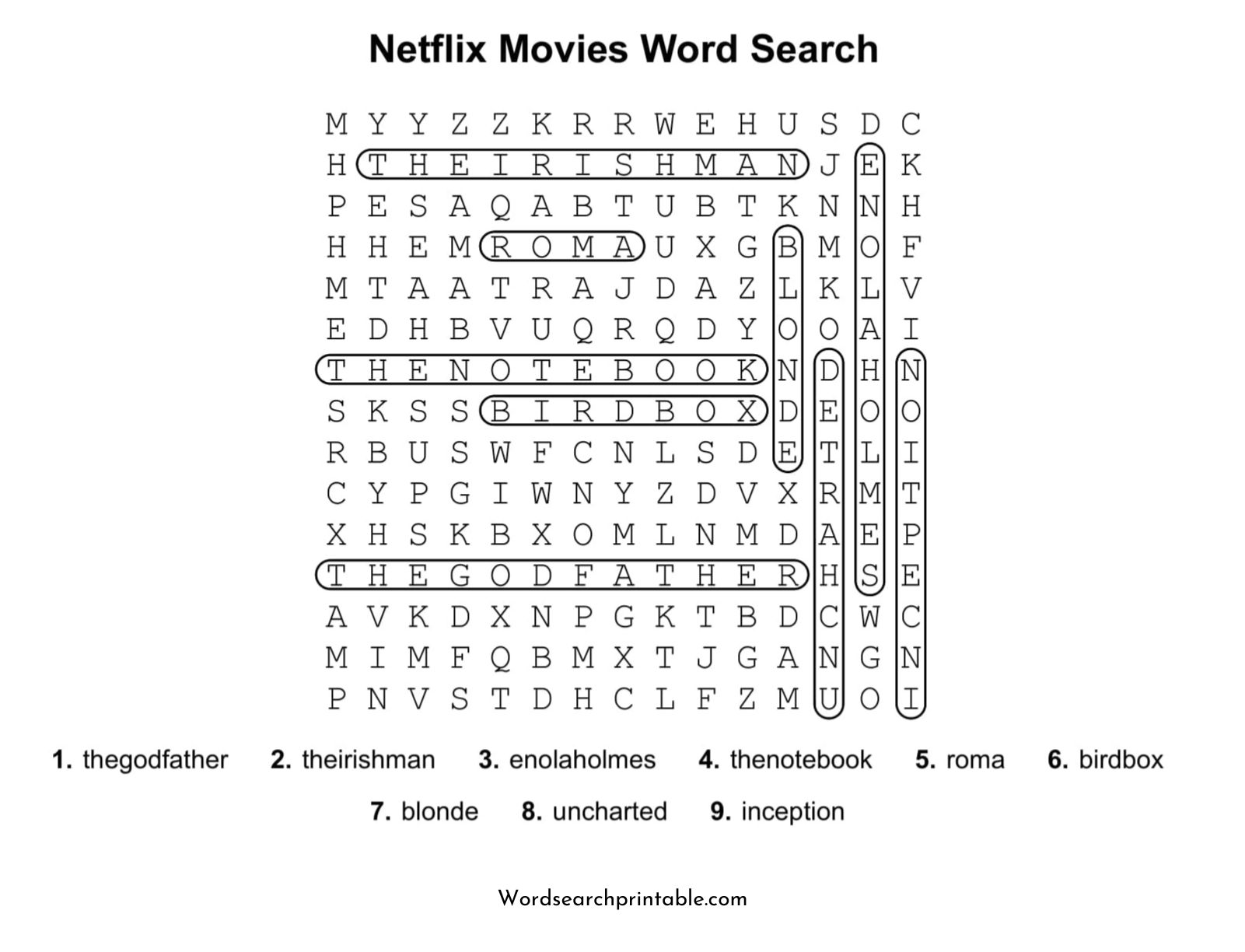 netflix movies word search puzzle solution