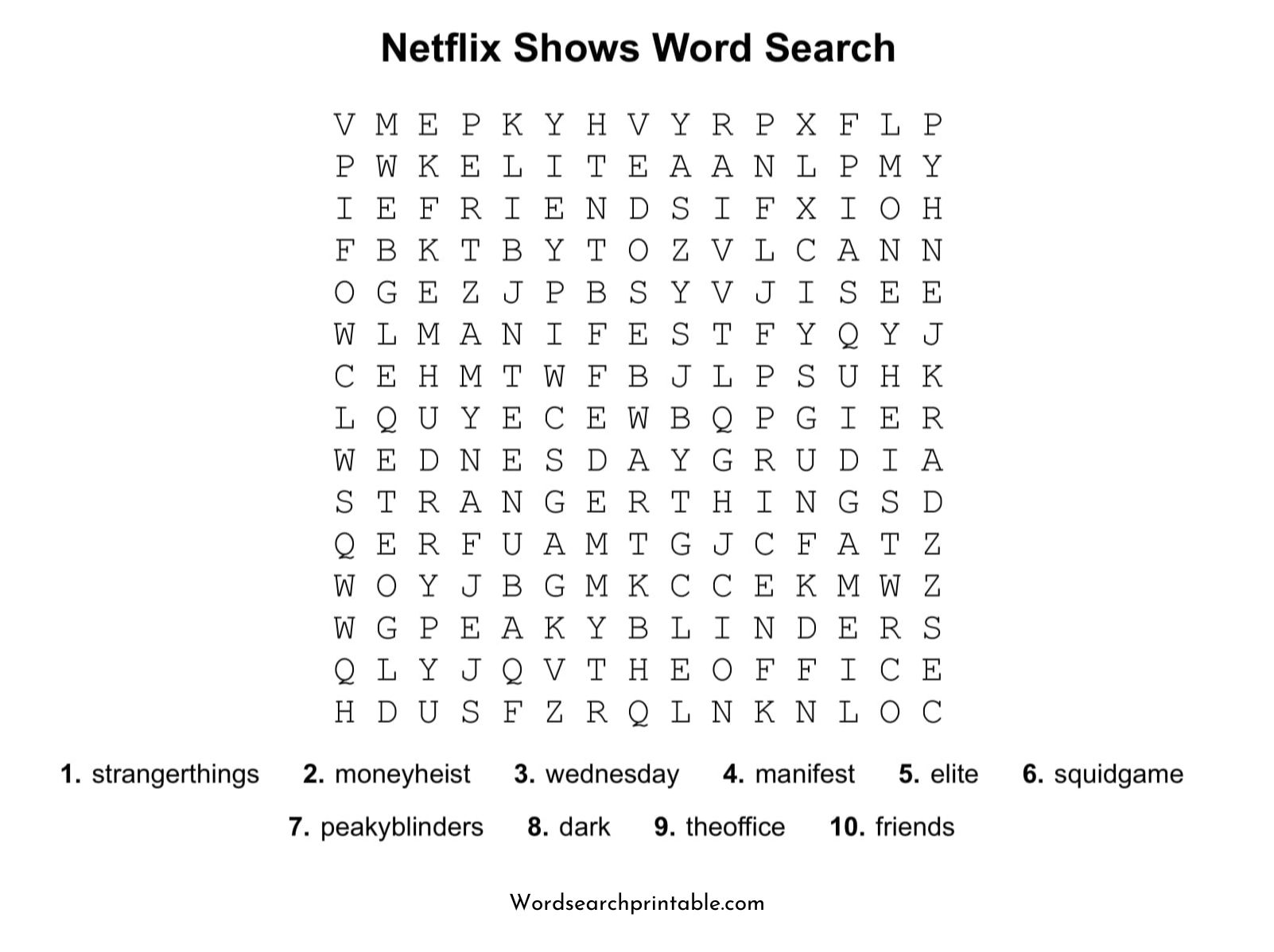 netflix shows word search puzzle