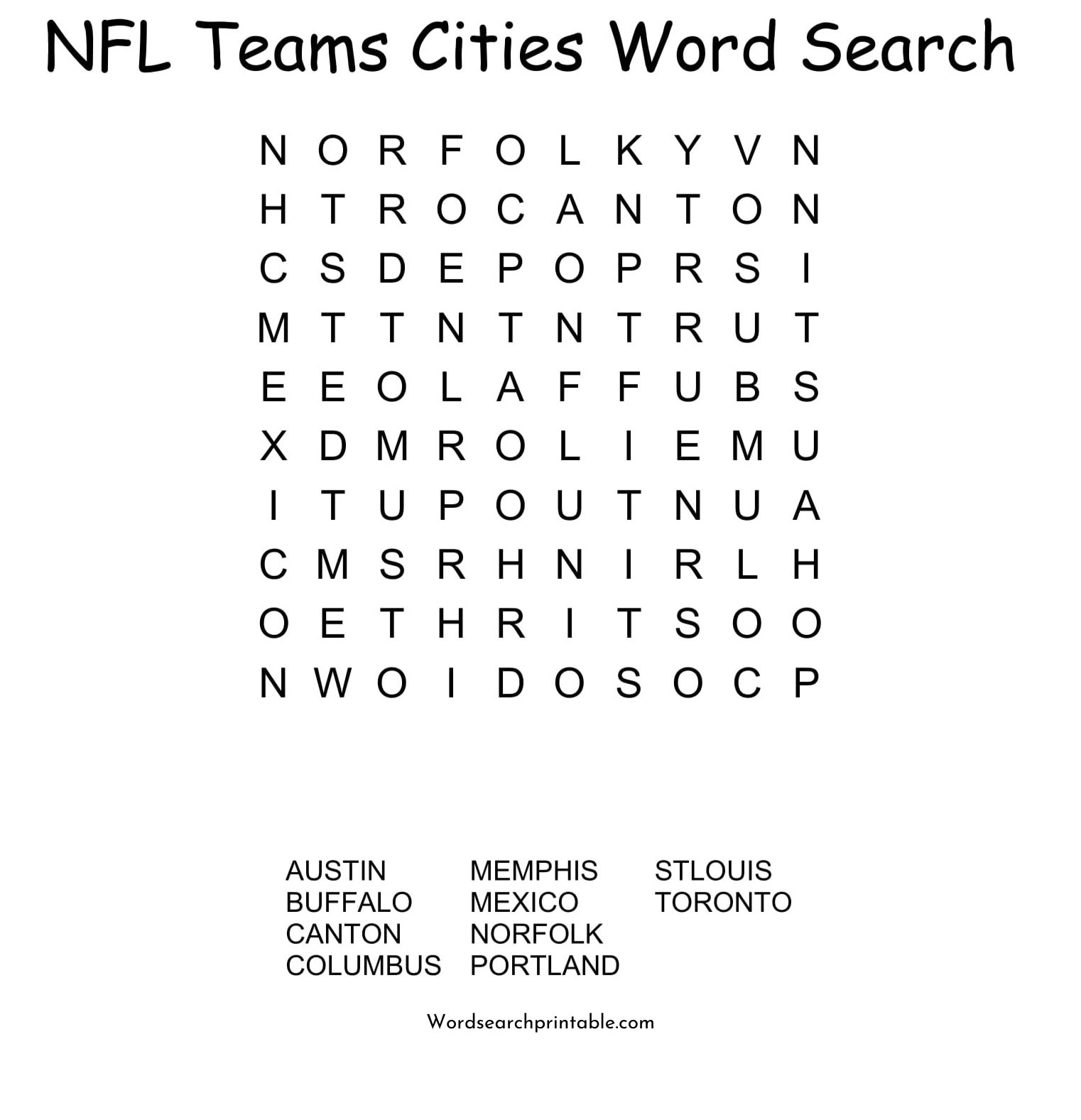 nfl teams cities word search puzzle