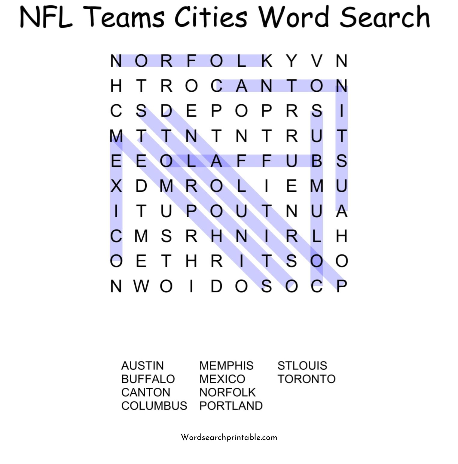 nfl teams cities word search puzzle solution