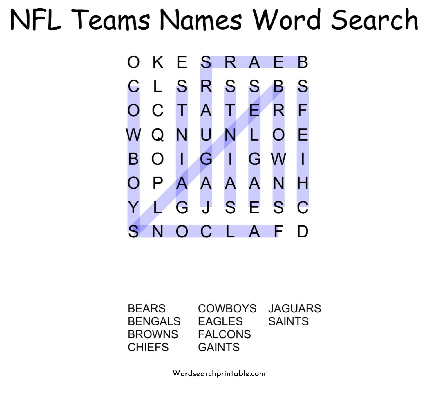 nfl teams names word search puzzle solution