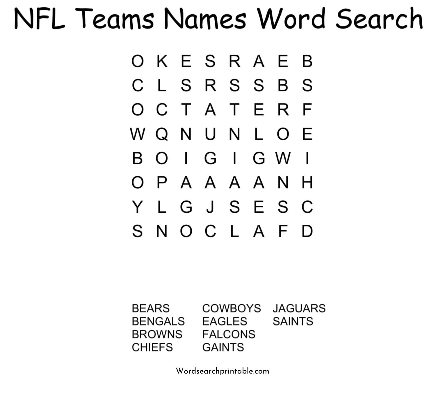 nfl teams names word search puzzle