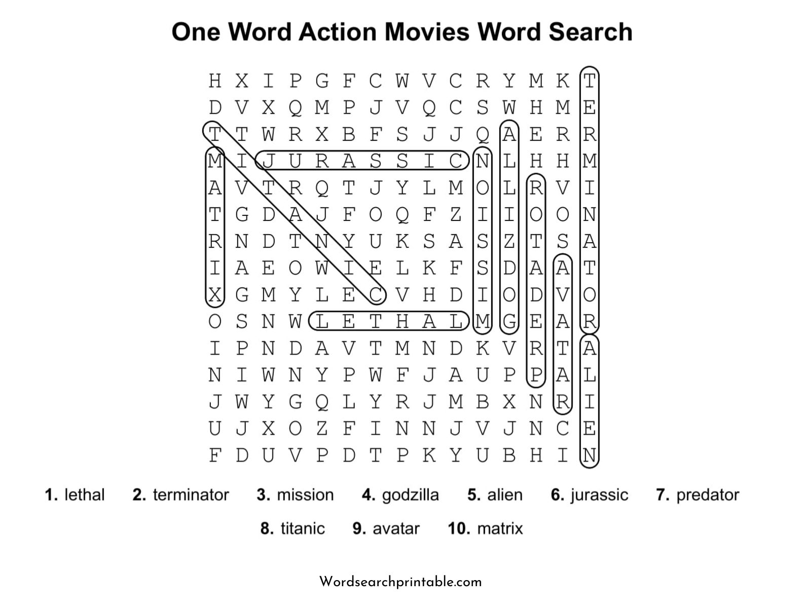 one word action movies word search puzzle solution