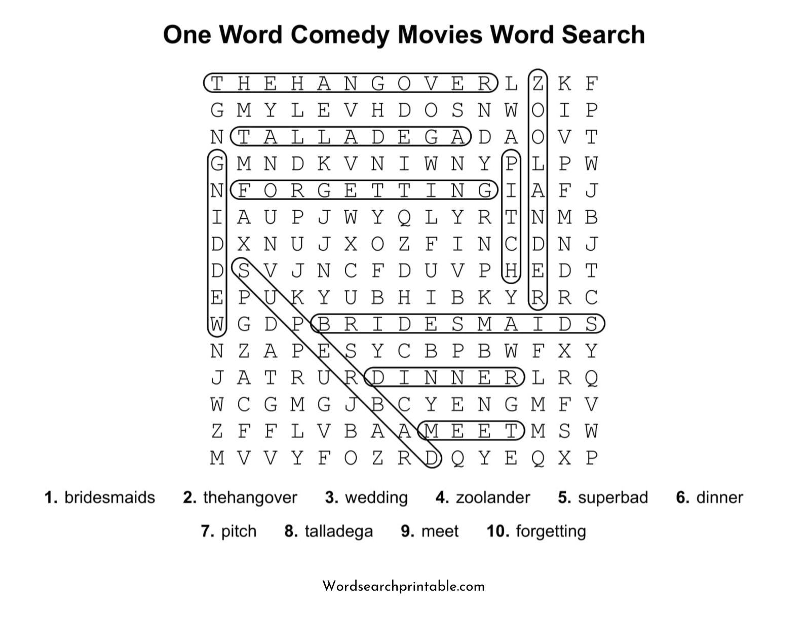 one word comedy movies word search puzzle solution