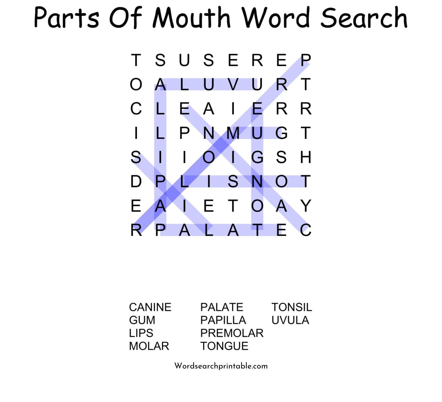 parts of mouth word search puzzle solution
