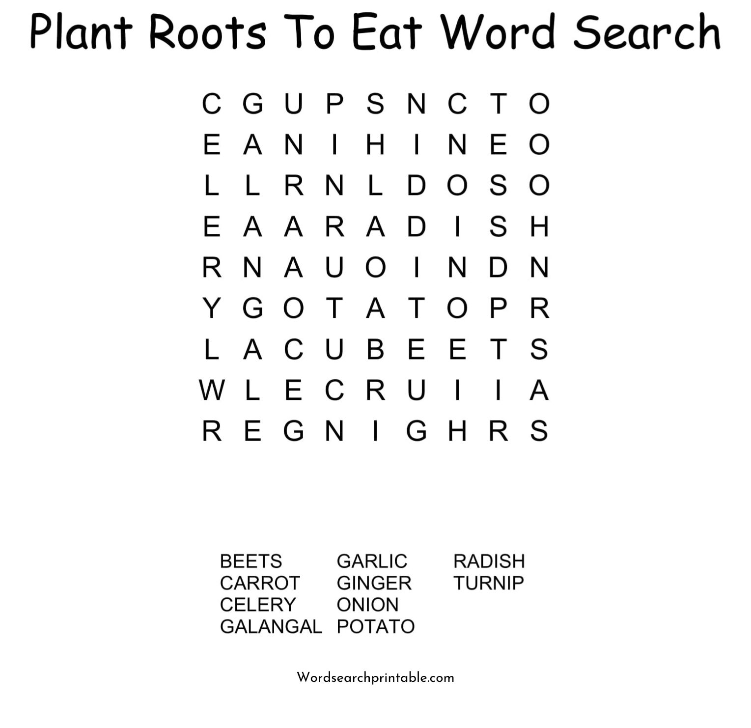 plant roots to eat word search puzzle