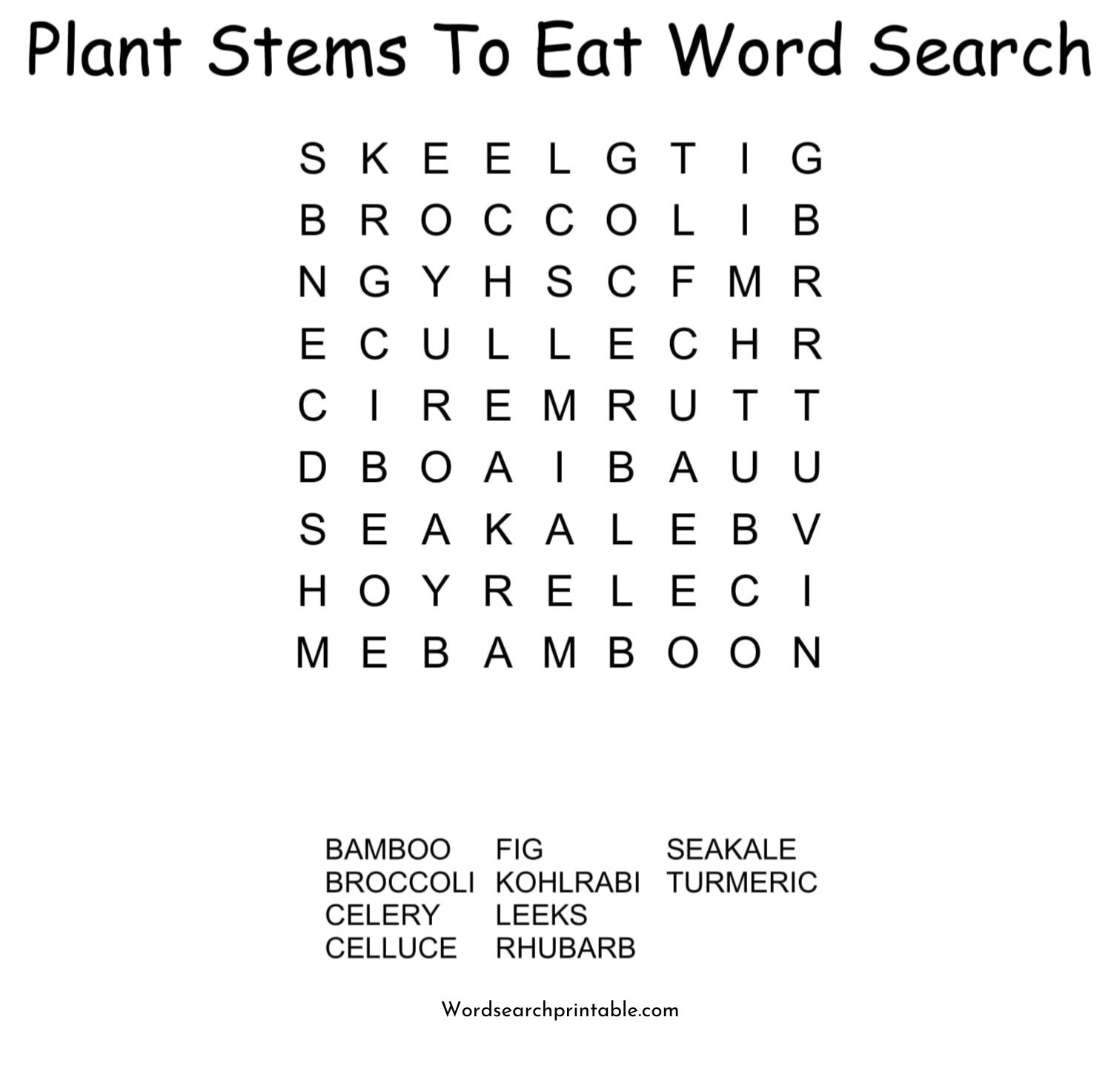 plant stems to eat word search puzzle