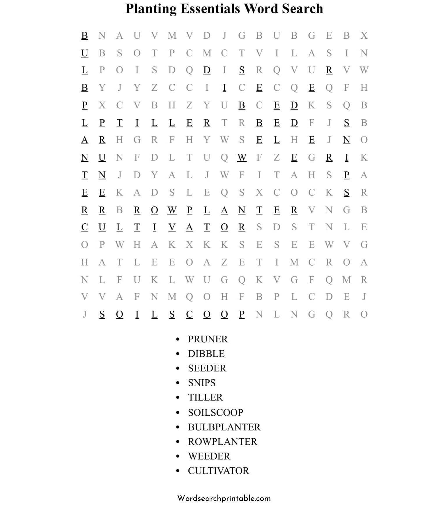 planting essentials word search puzzle solution
