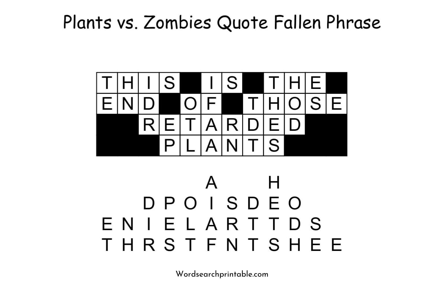 plants vs zombies quote fallen phrase puzzle solution