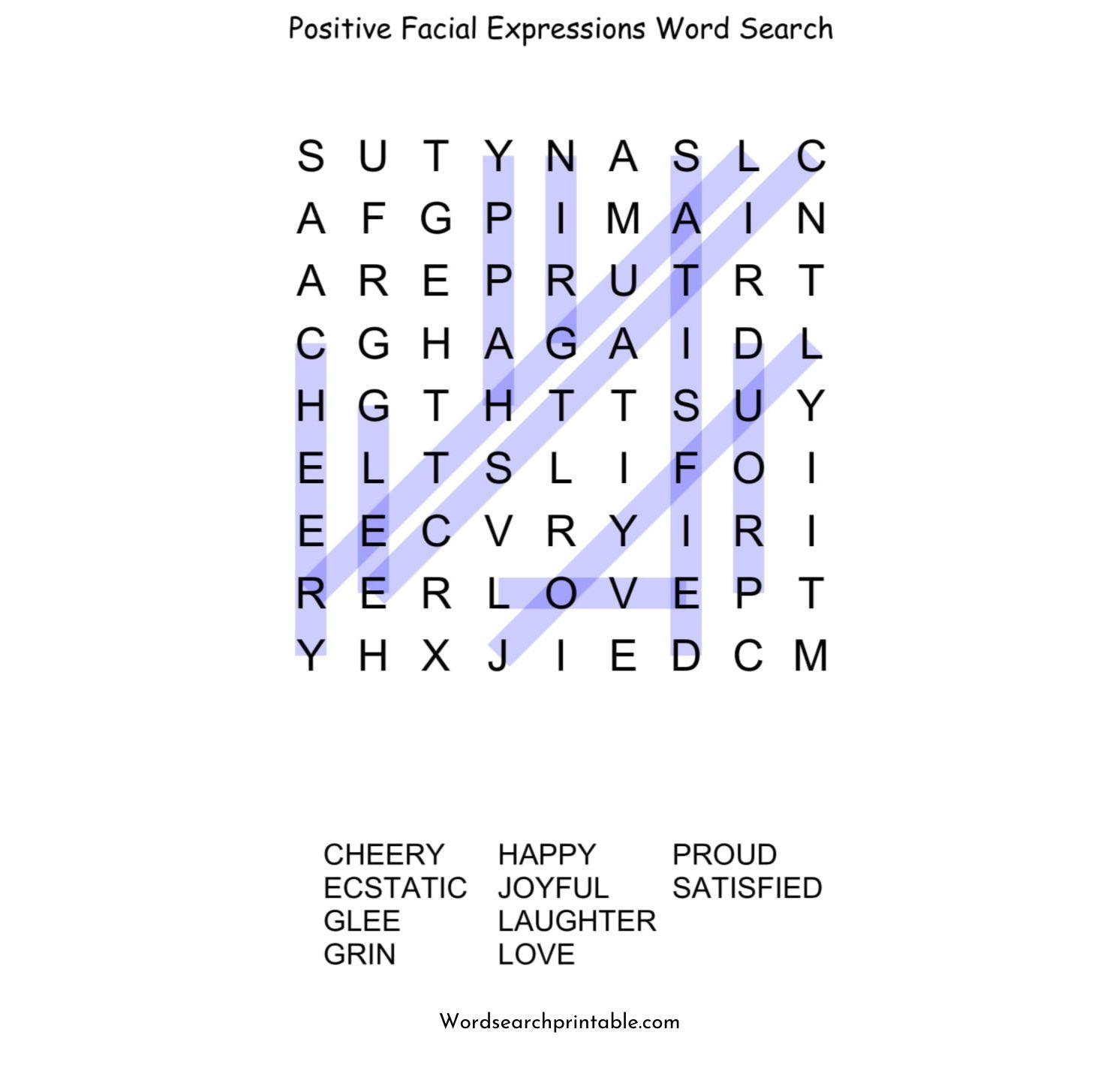 positive facial expressions word search puzzle solution