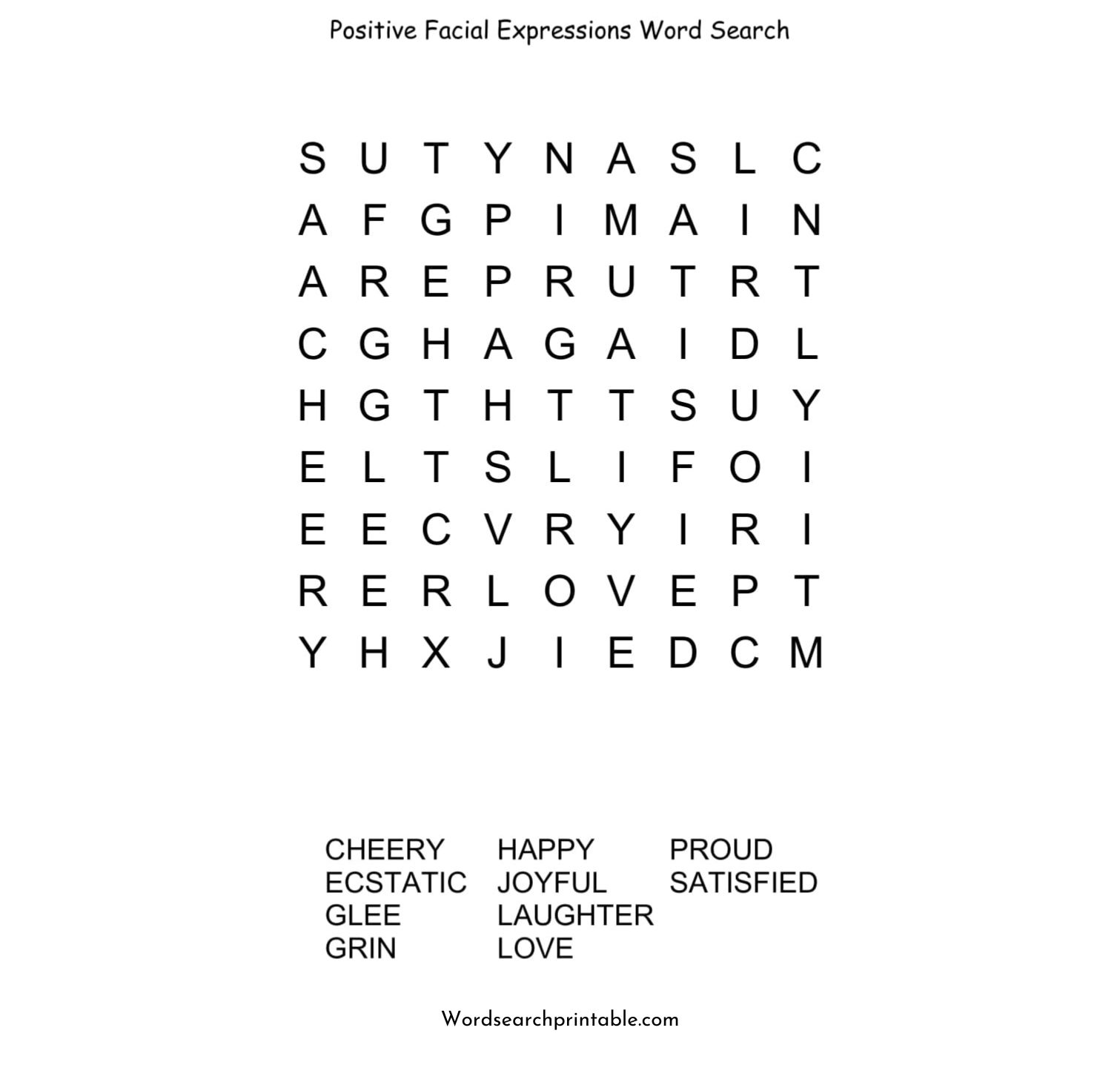 positive facial expressions word search puzzle