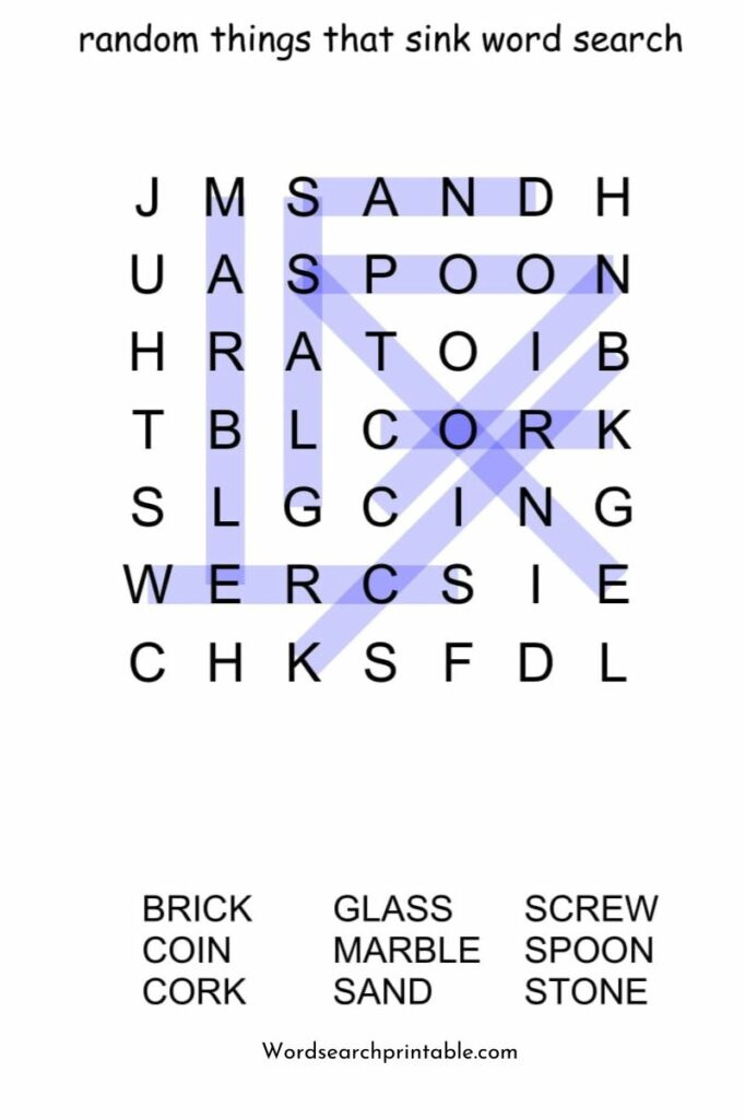 random things that sink word search puzzle solution