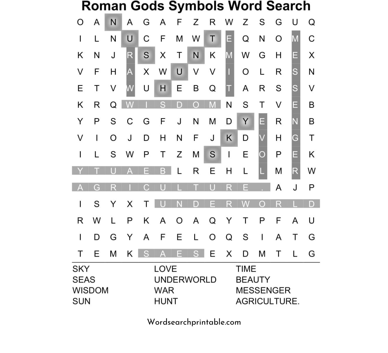 roman gods symbols word search puzzle solution