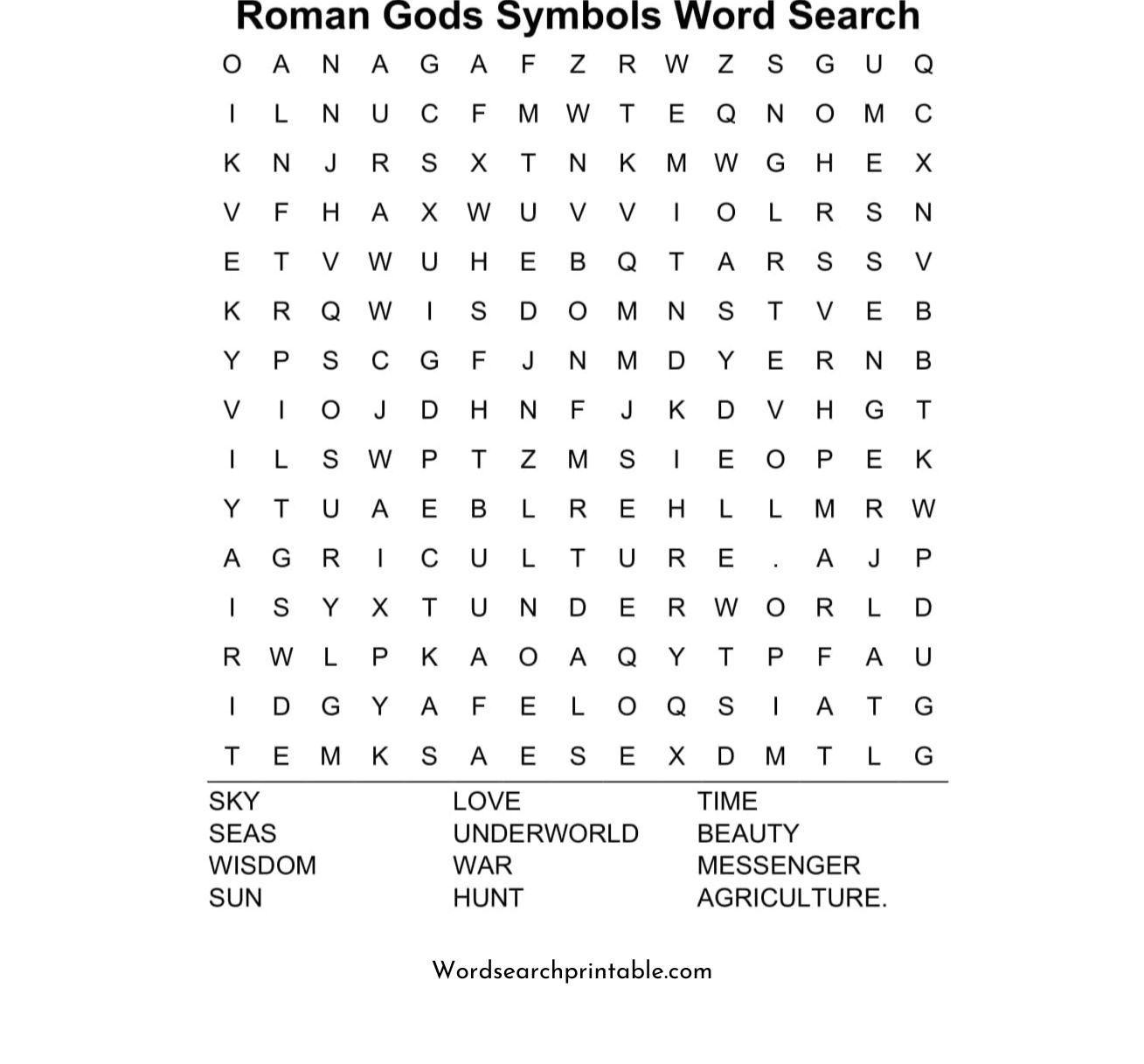 roman gods symbols word search puzzle