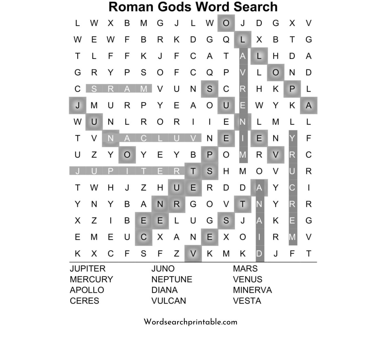 roman gods word search puzzle solution