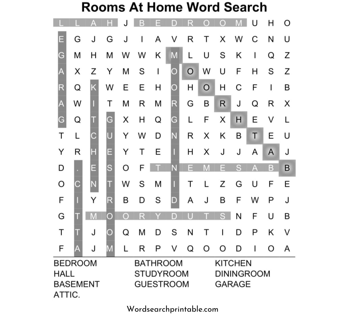 rooms at home word search puzzle solution