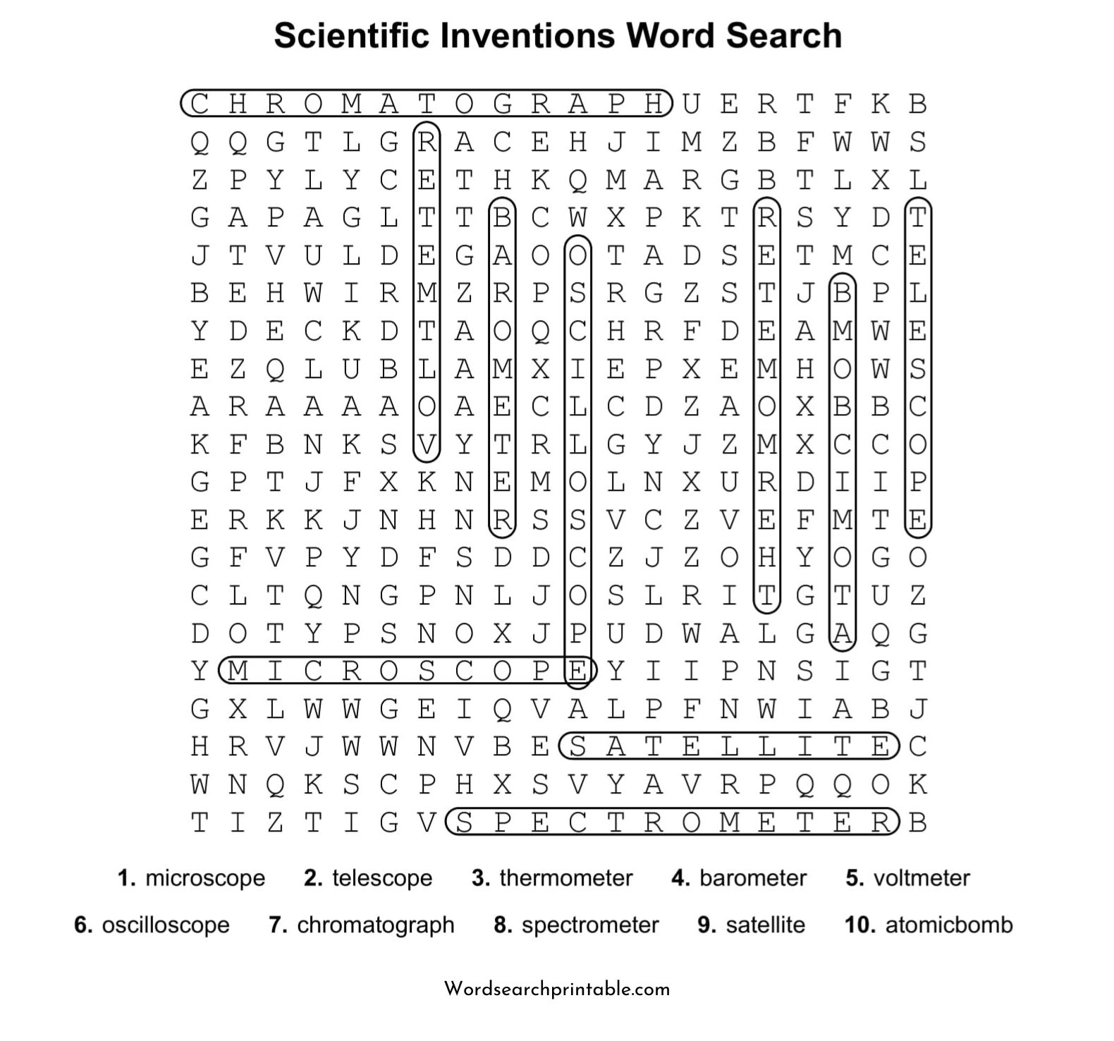 scientific inventions word search puzzle solution