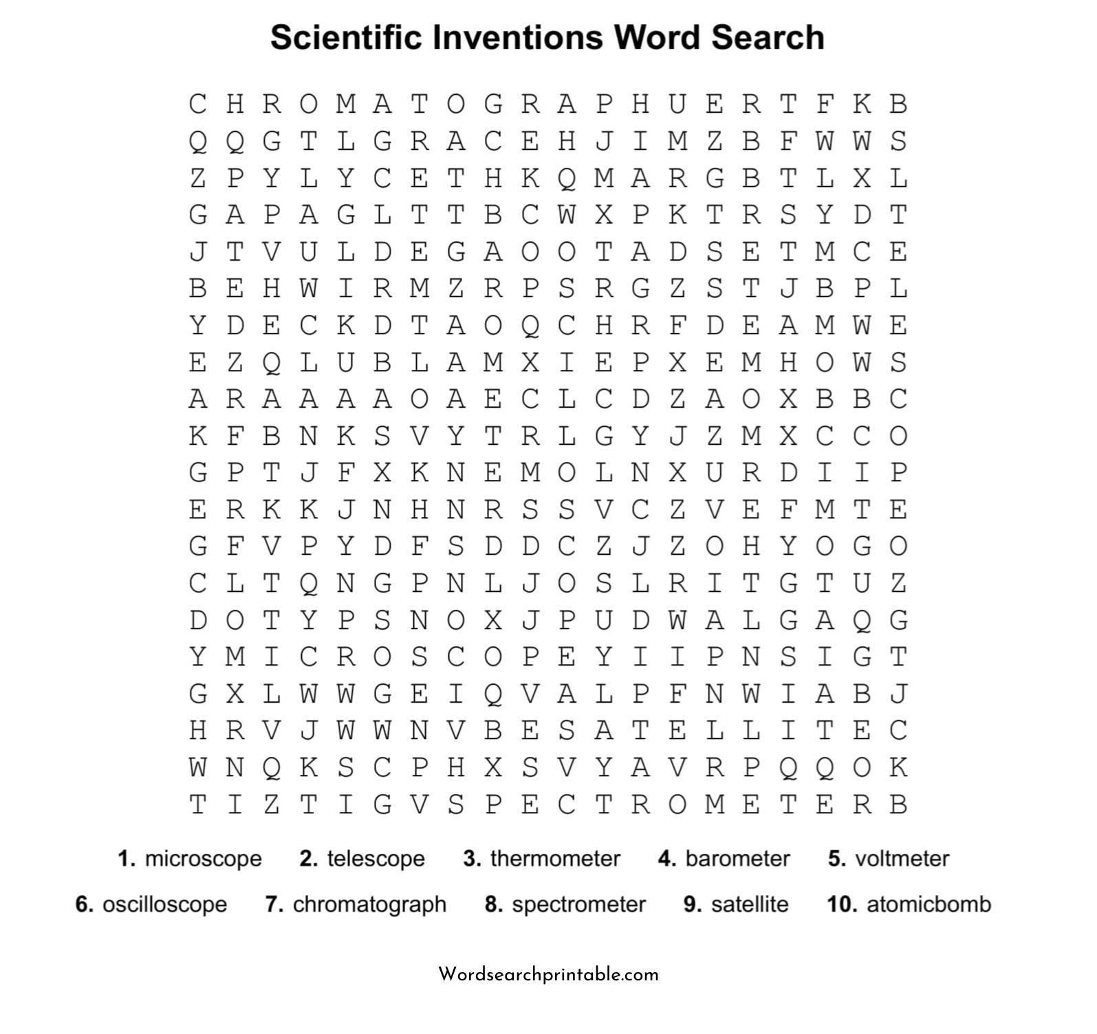 scientific inventions word search puzzle
