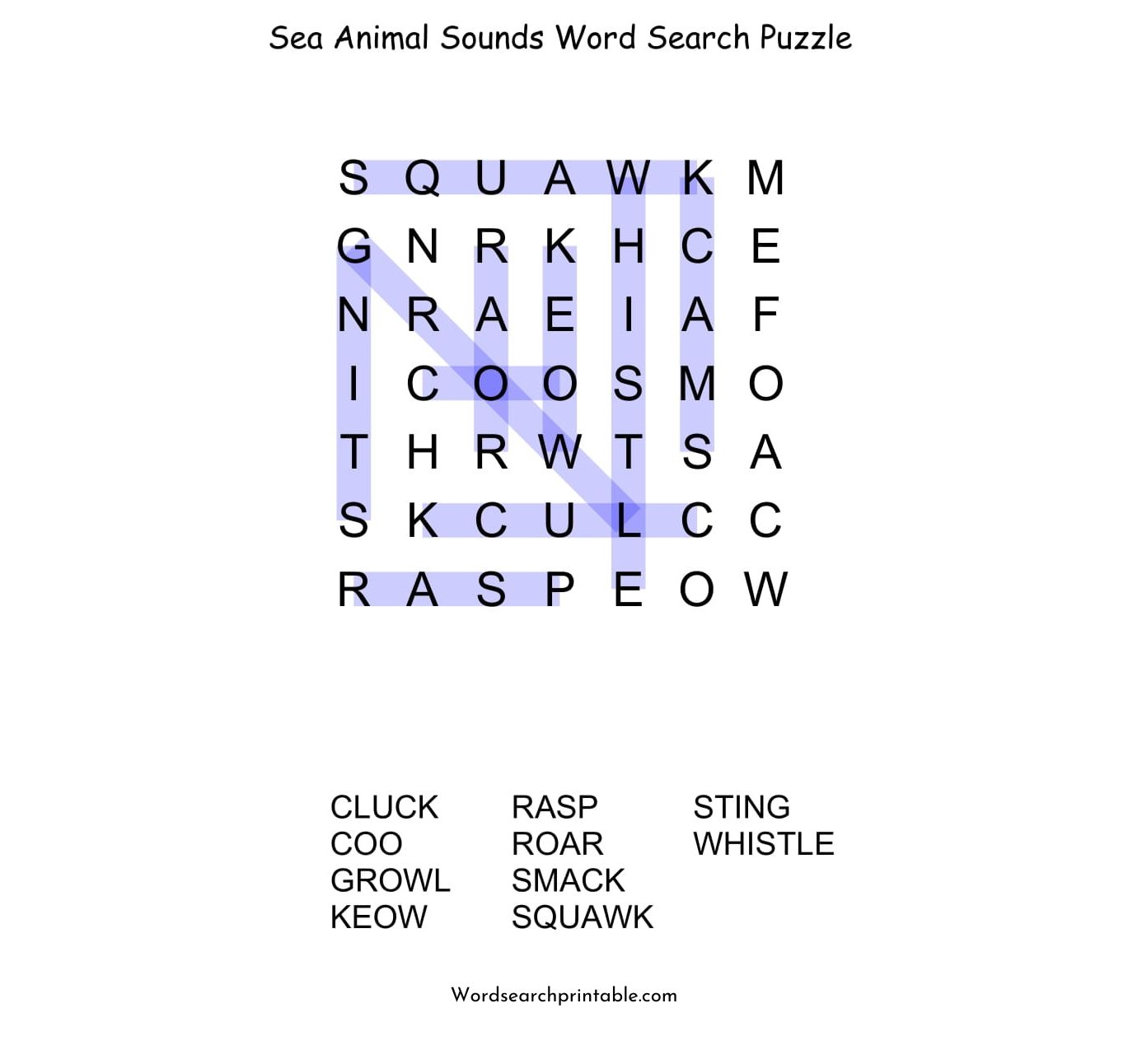 sea animal sounds word search puzzle solution