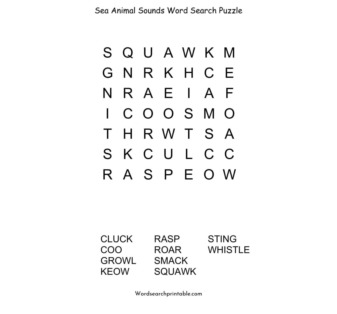 sea animal sounds word puzzle