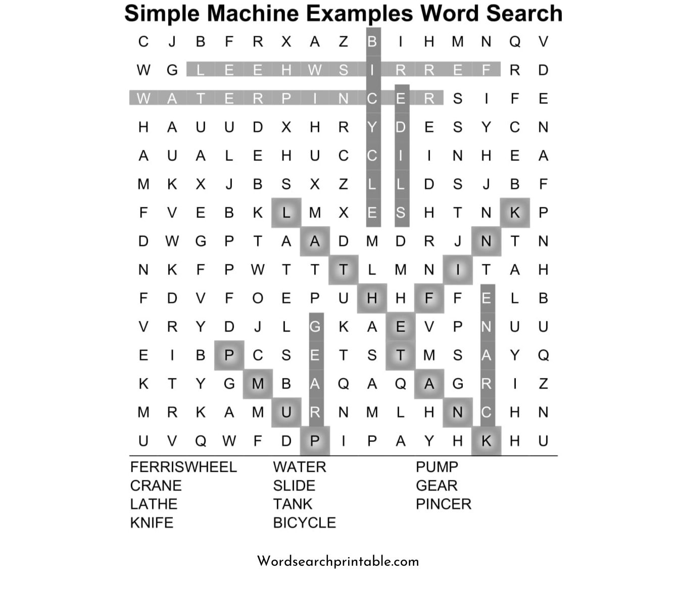 simple machine examples word search puzzle solution