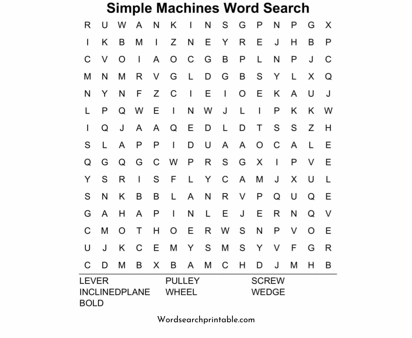 simple machines word search puzzle