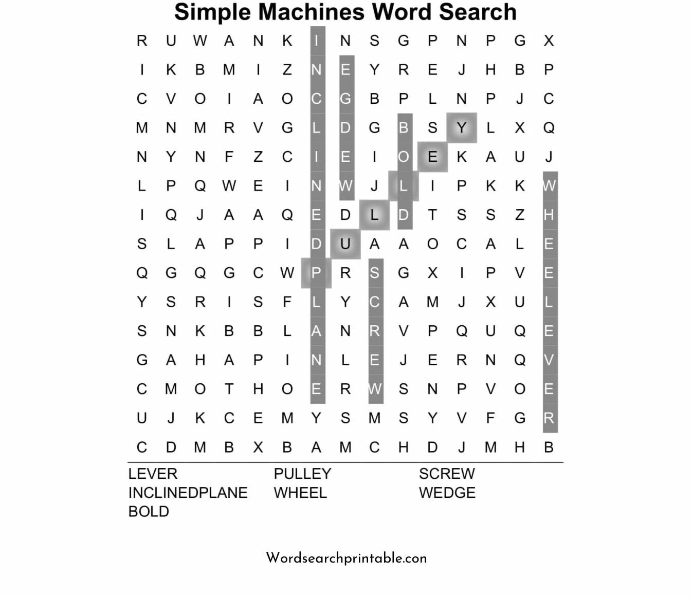 simple machines word search puzzle solution