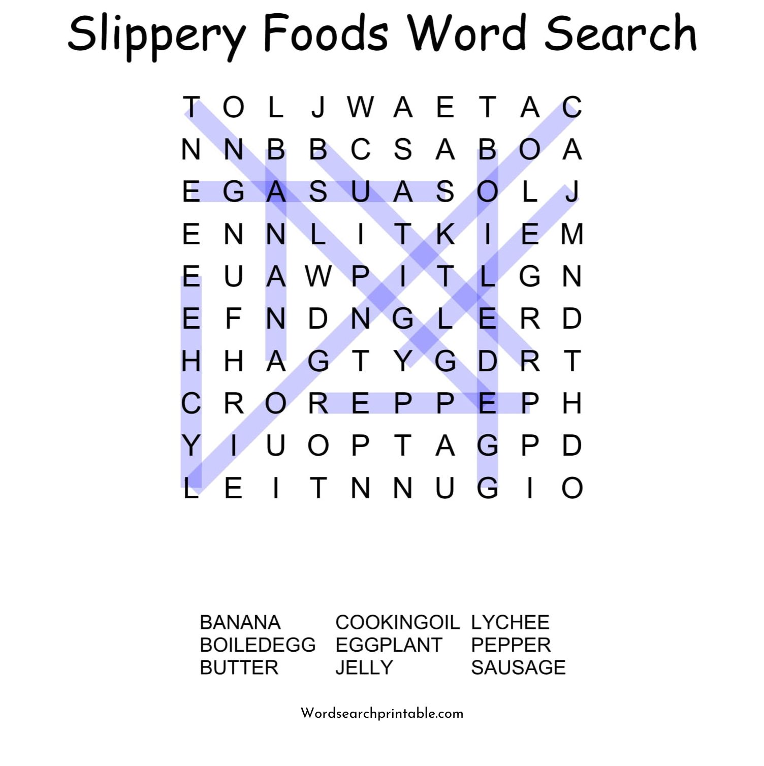 slippery foods word search puzzle solution