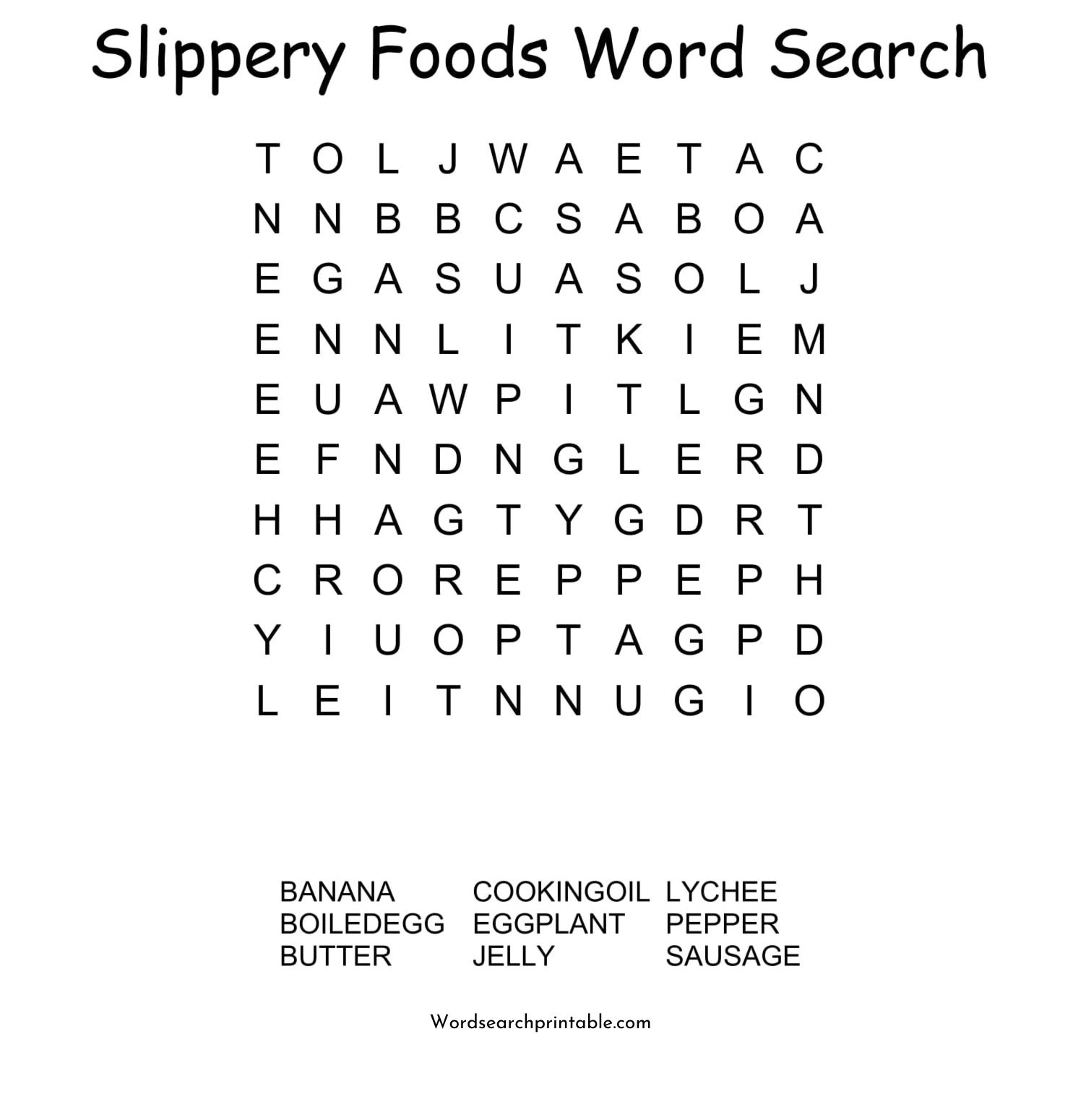 slippery foods word search puzzle