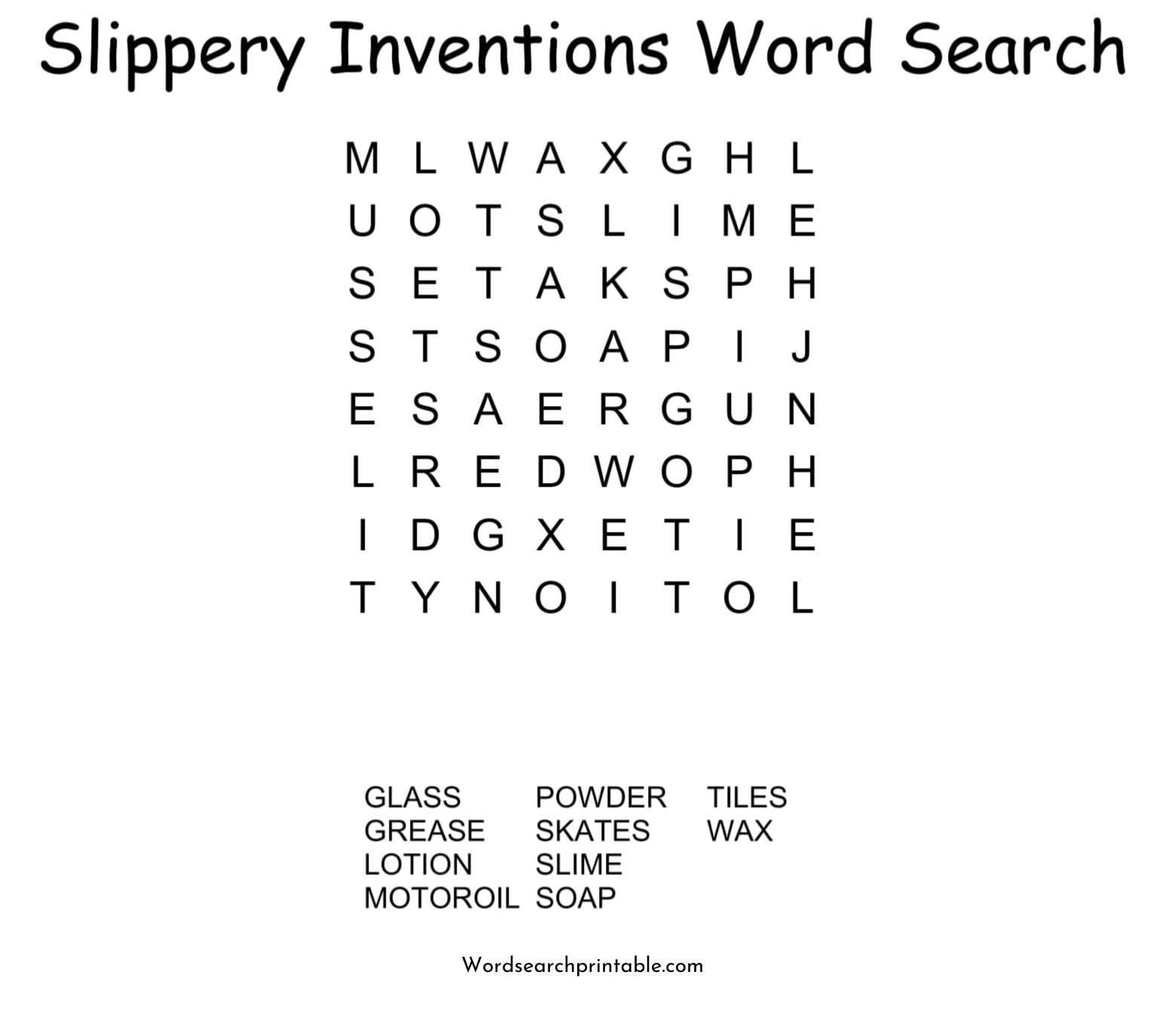 slippery inventions word search puzzle
