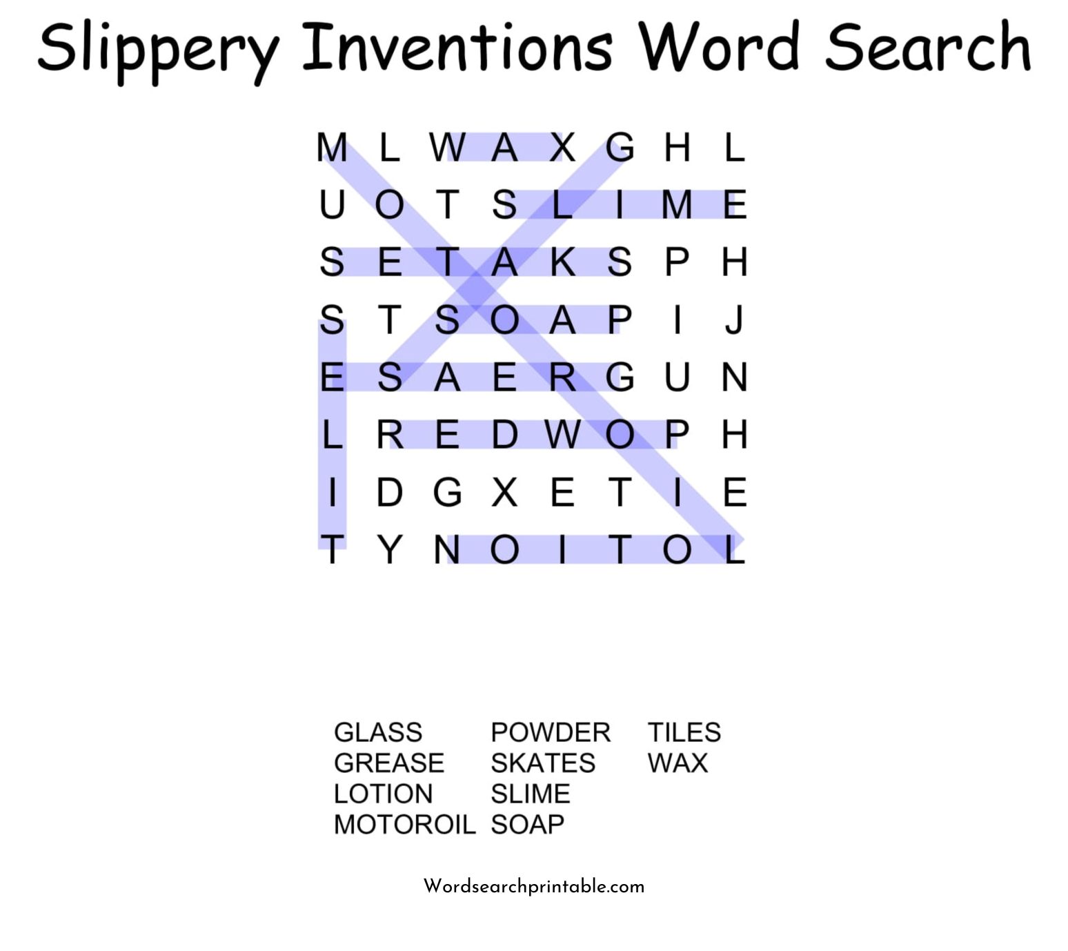 slippery inventions word search puzzle solution