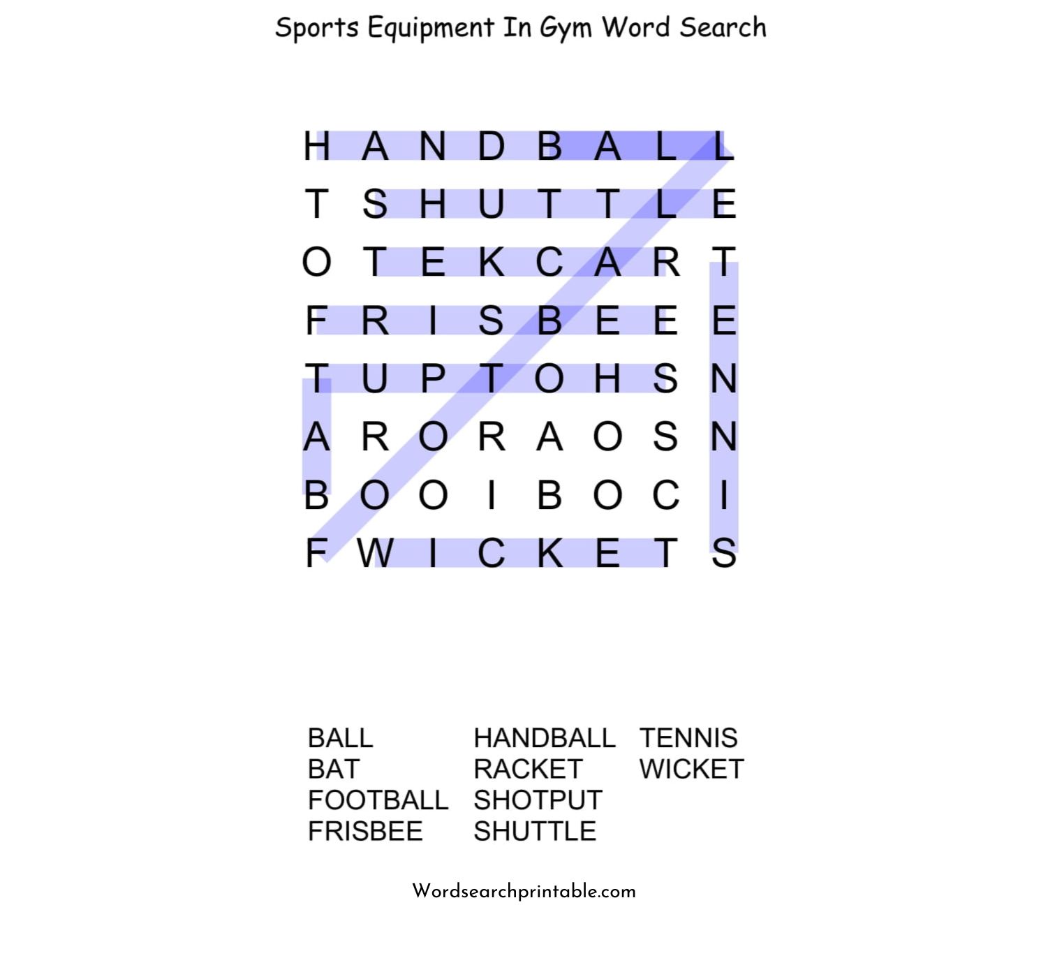 sports equipment in gym word search puzzle solution