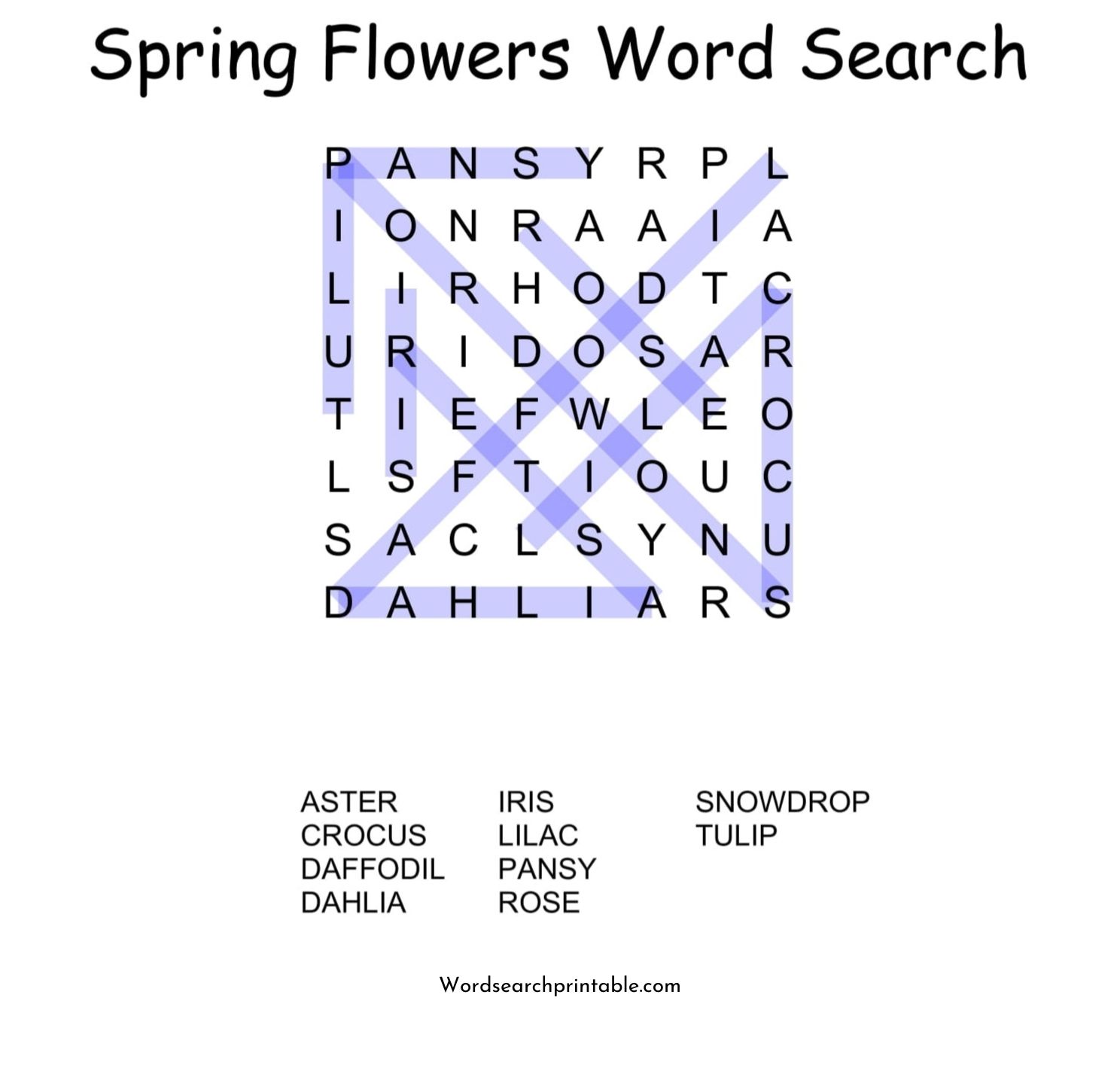 spring flowers word search puzzle solution