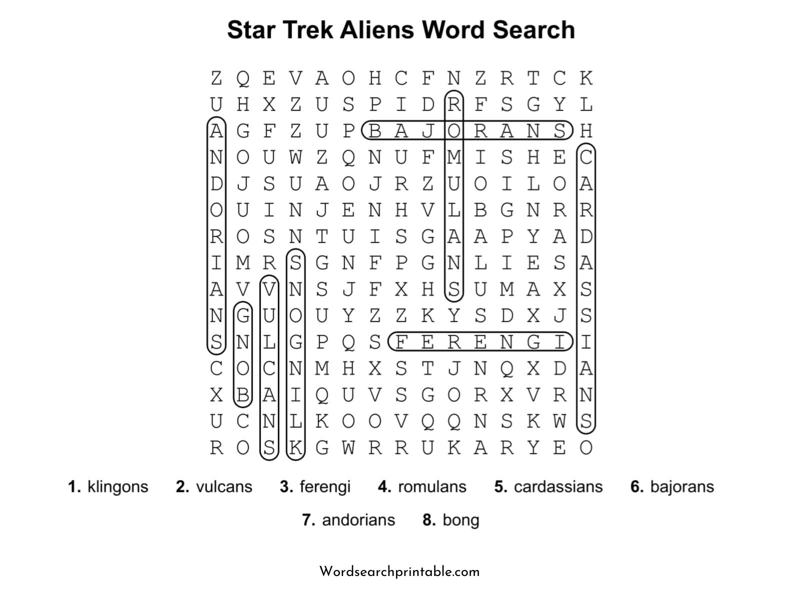 star trek aliens word search puzzle solution