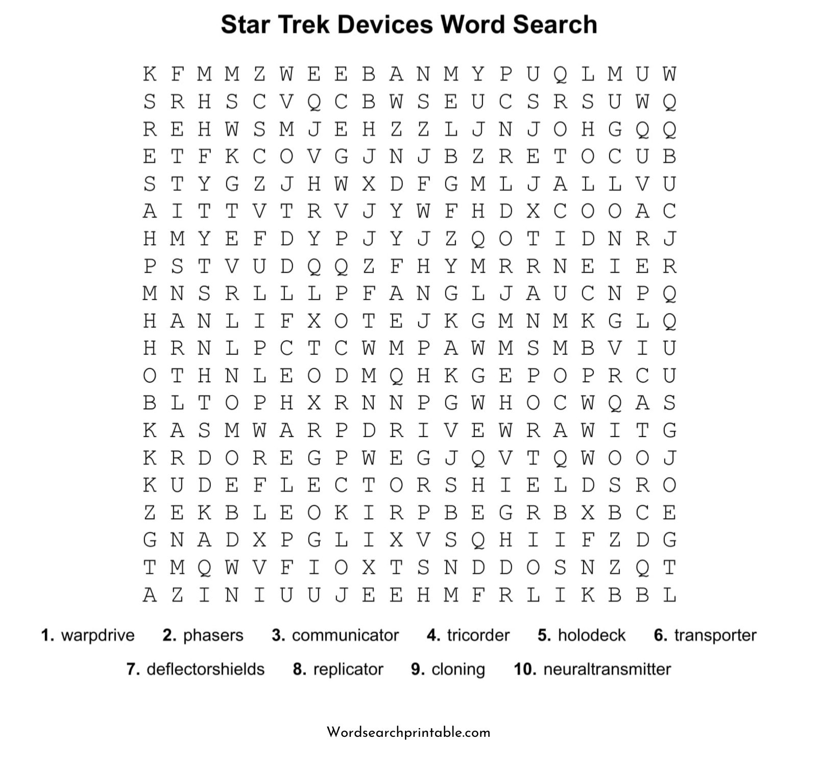 star trek devices word search puzzle